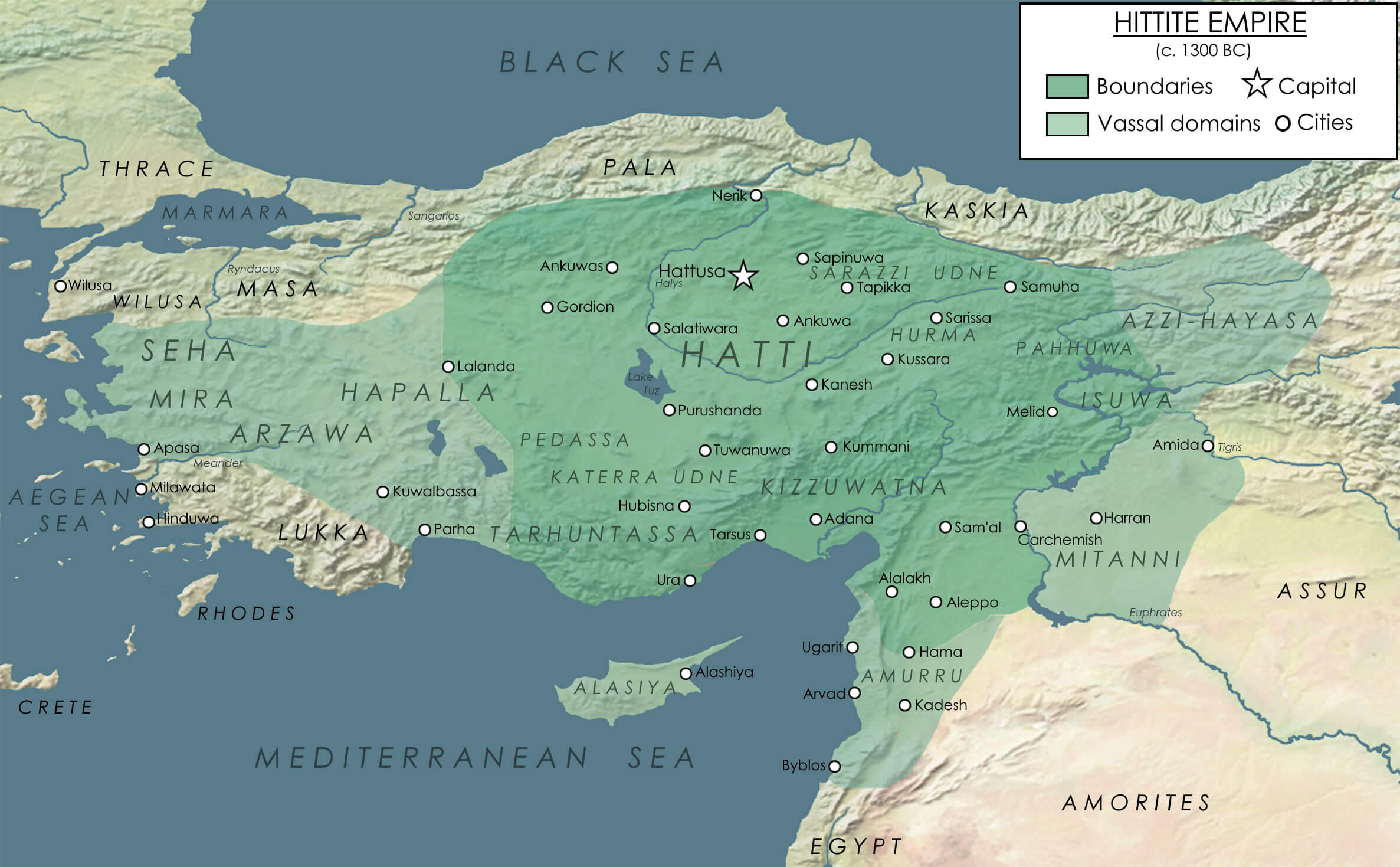 Map of the hittite empire 1300 BC Turkey