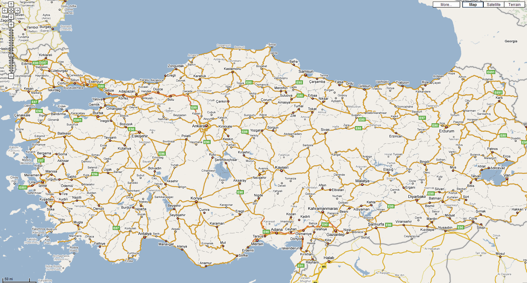 Turkey cities highways map