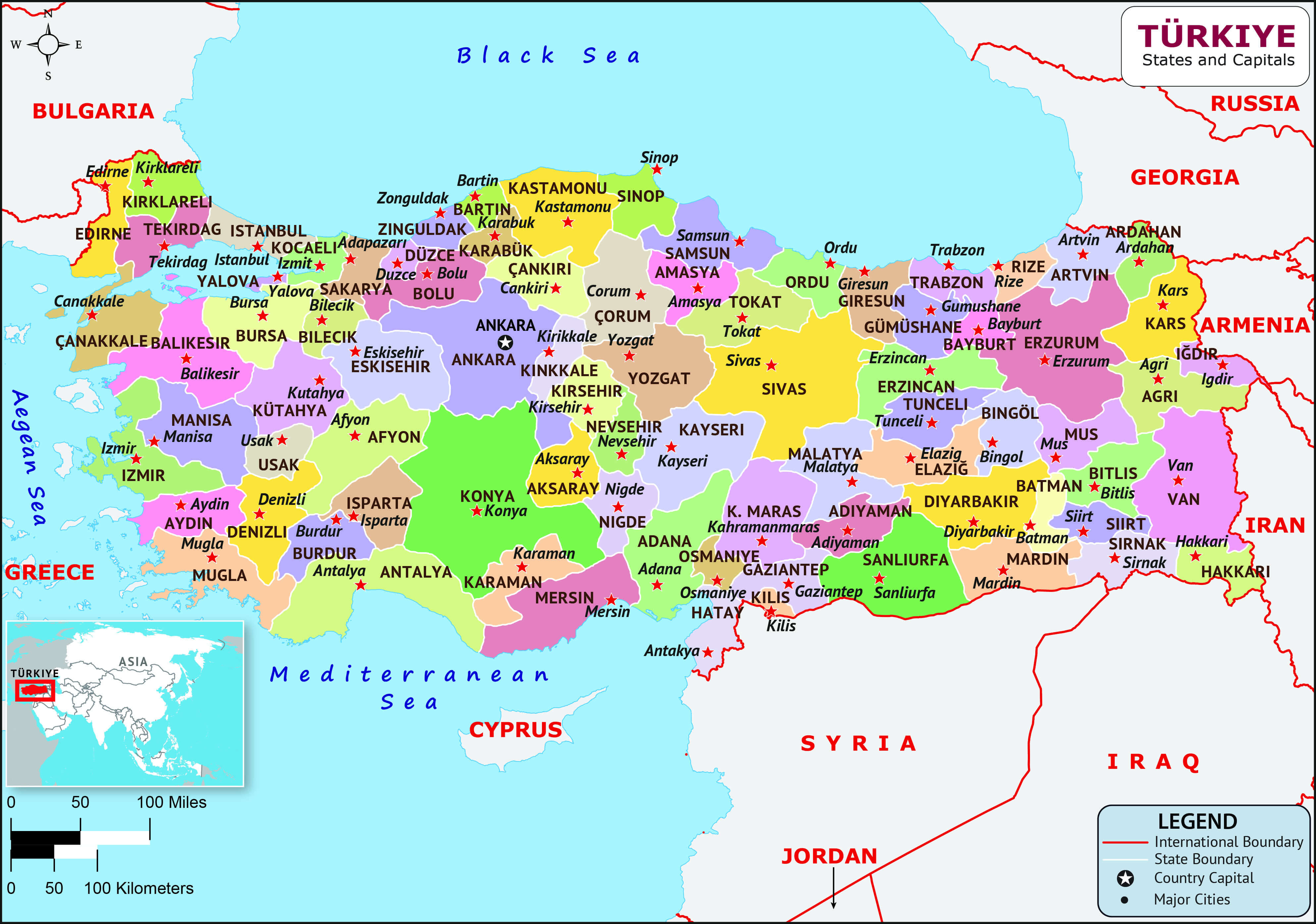 Turkey regions and capital map