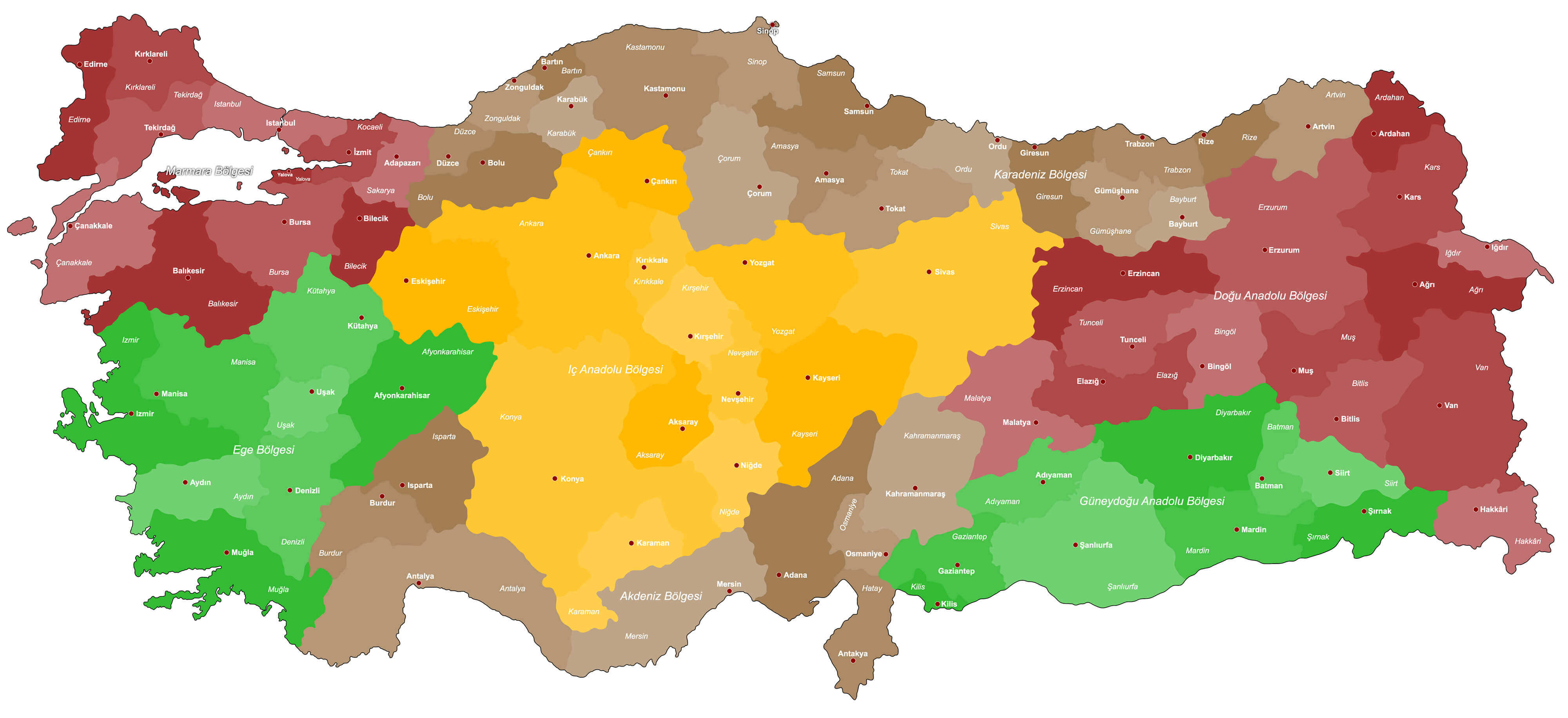 Turkey high resolution regions map