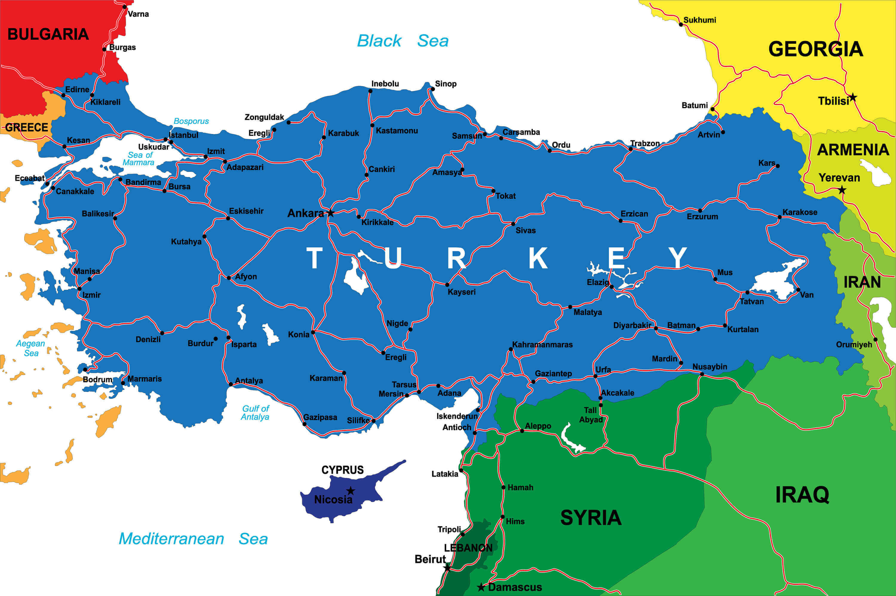 Turkey High-Resolution Map 27 Turkey major cities and main road map
