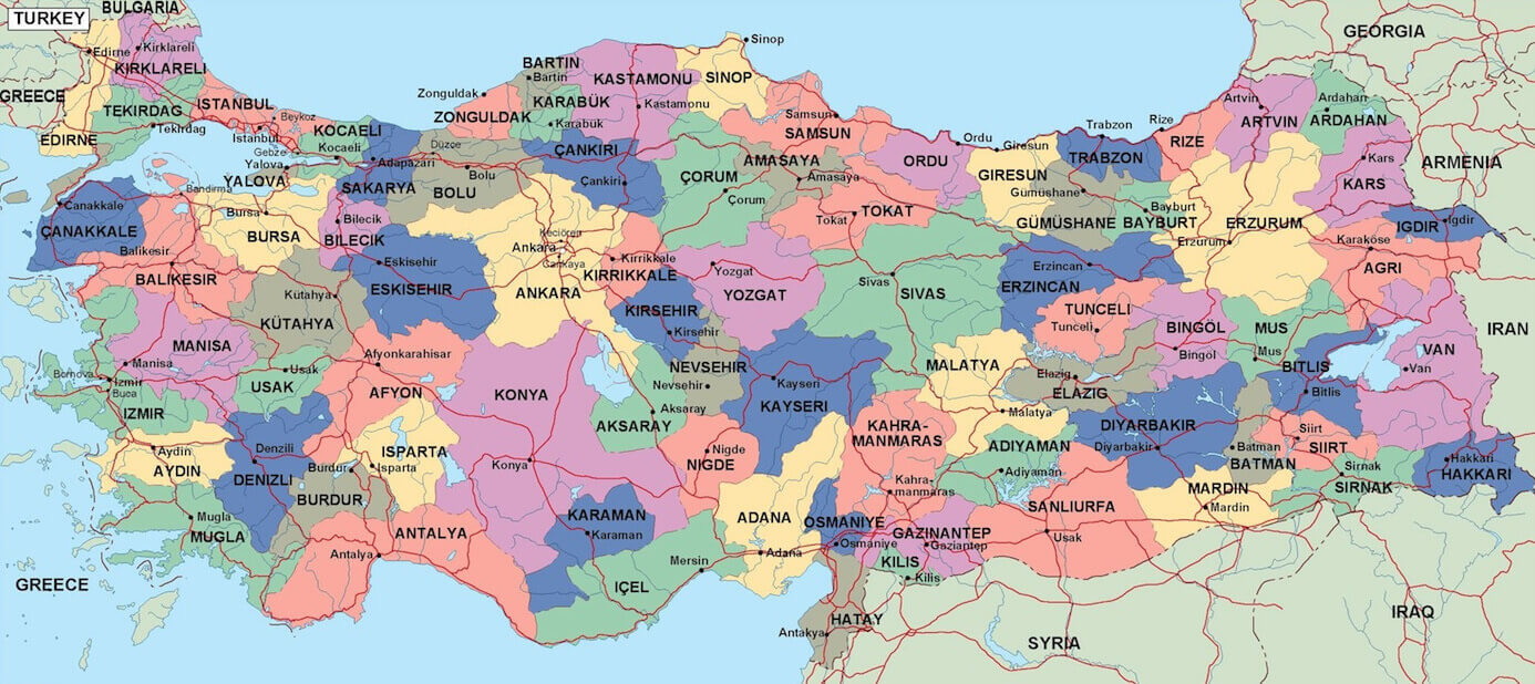 Turkey political map with provinces	