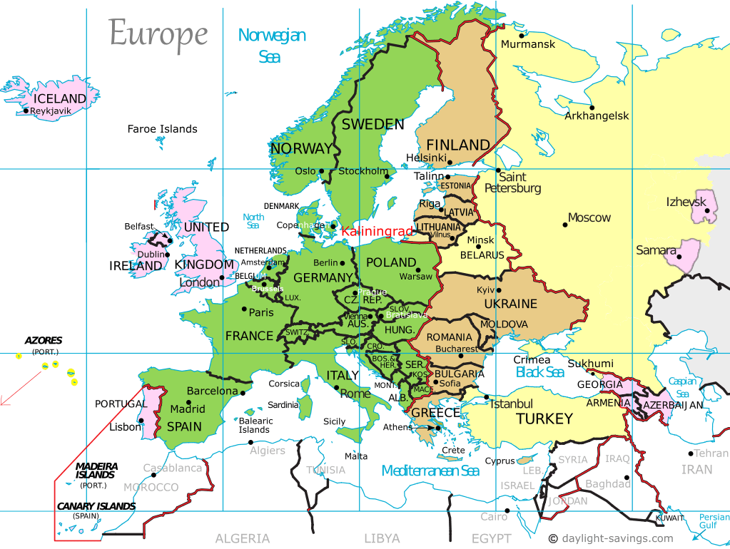 Europe time zones with Turkey