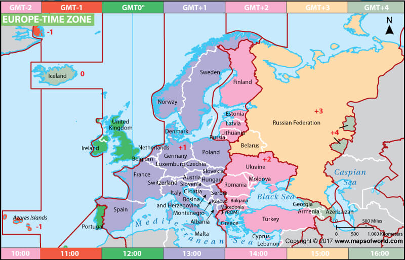 Europe Turkey time zone map
