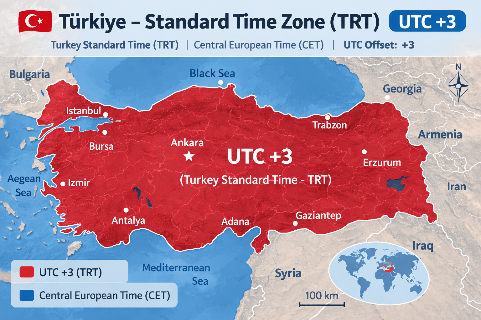 Türkiye standard time zone map