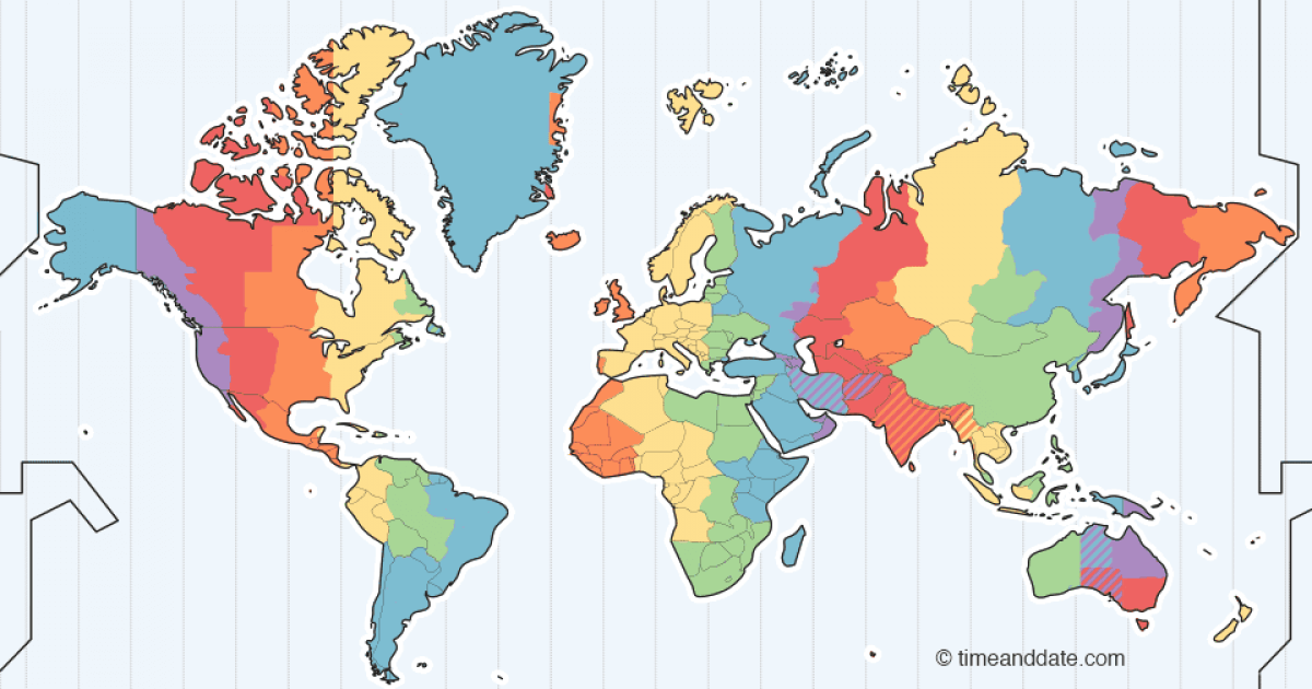 World blank time zone map with Turkey