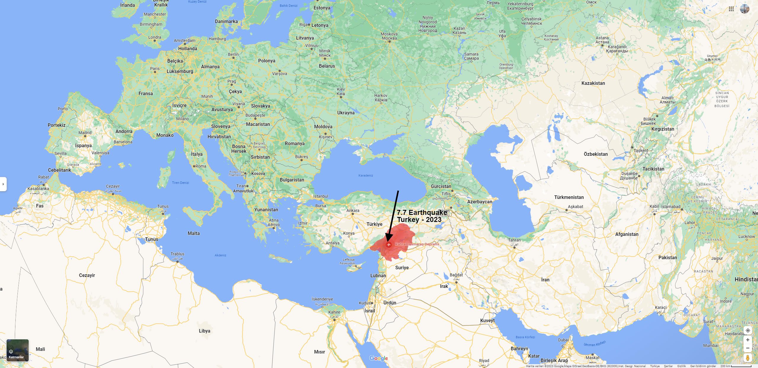 Turkey 7.7 Earthquake 2023 Map