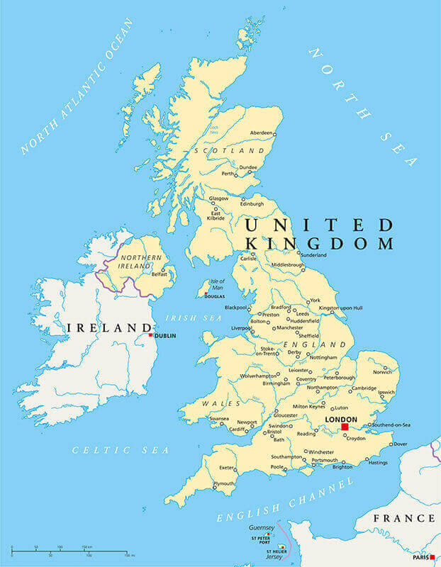 UK cities map with Wales