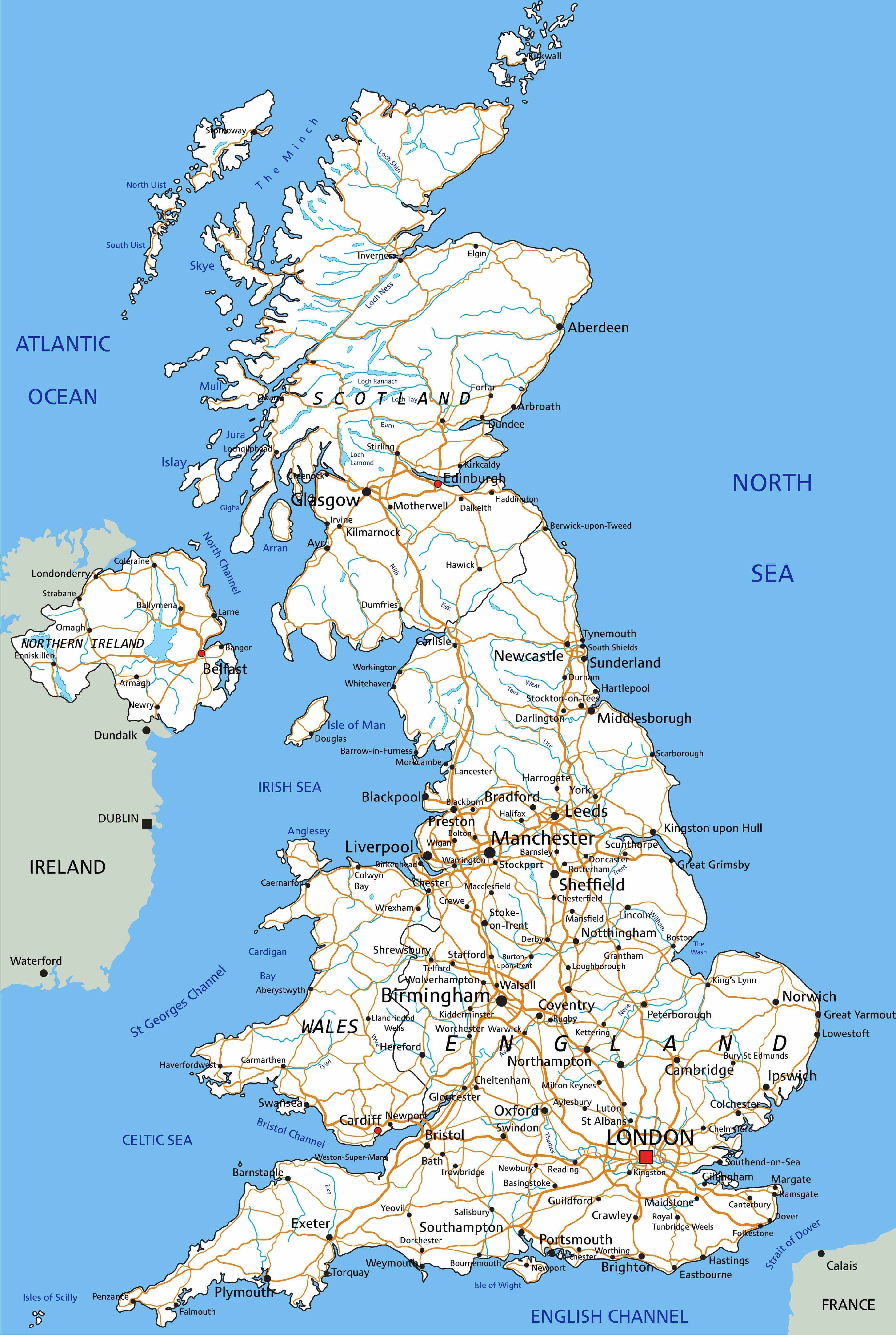 Detailed UK cities map with highways