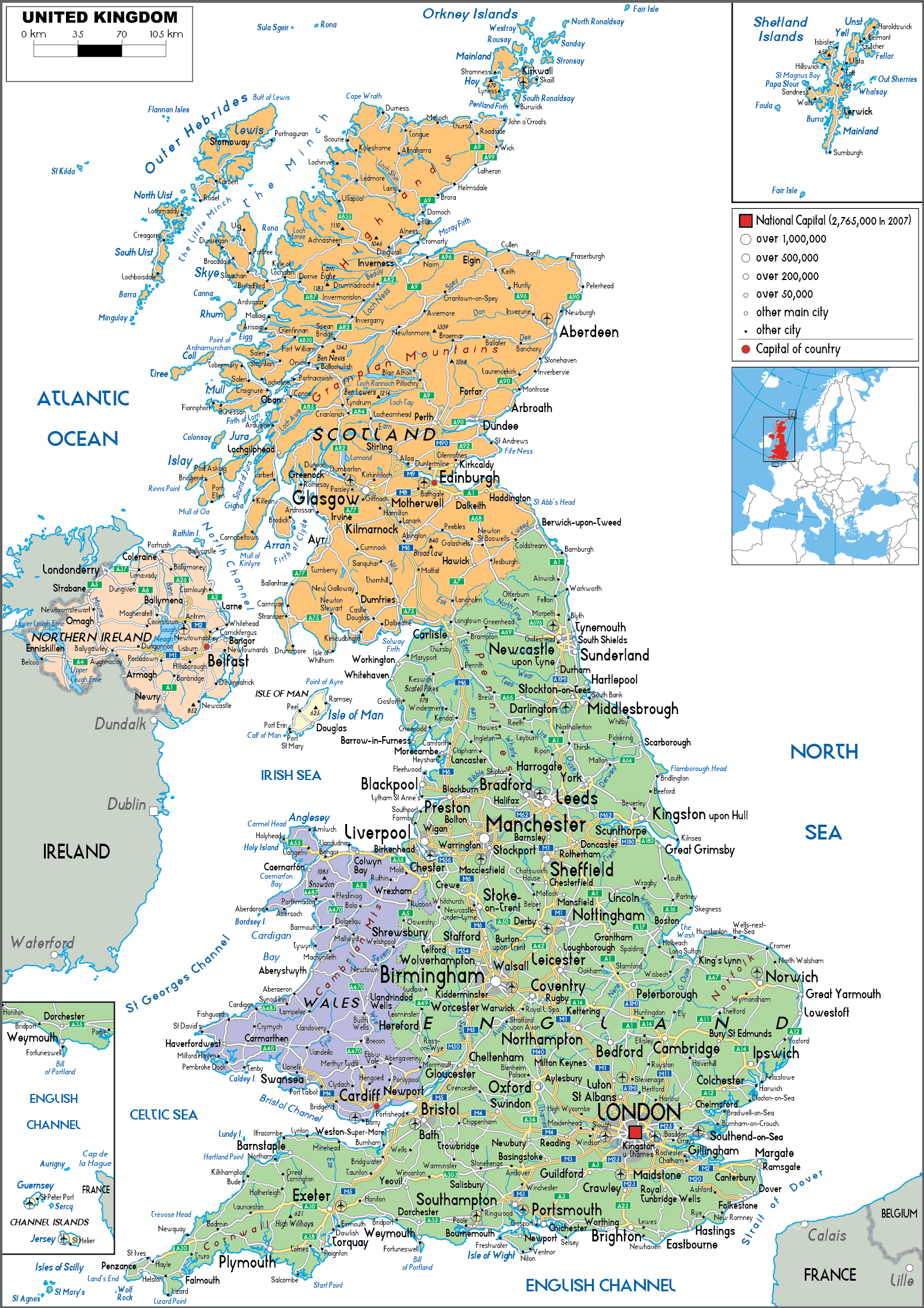 Large United Kingdom Cities Political Map