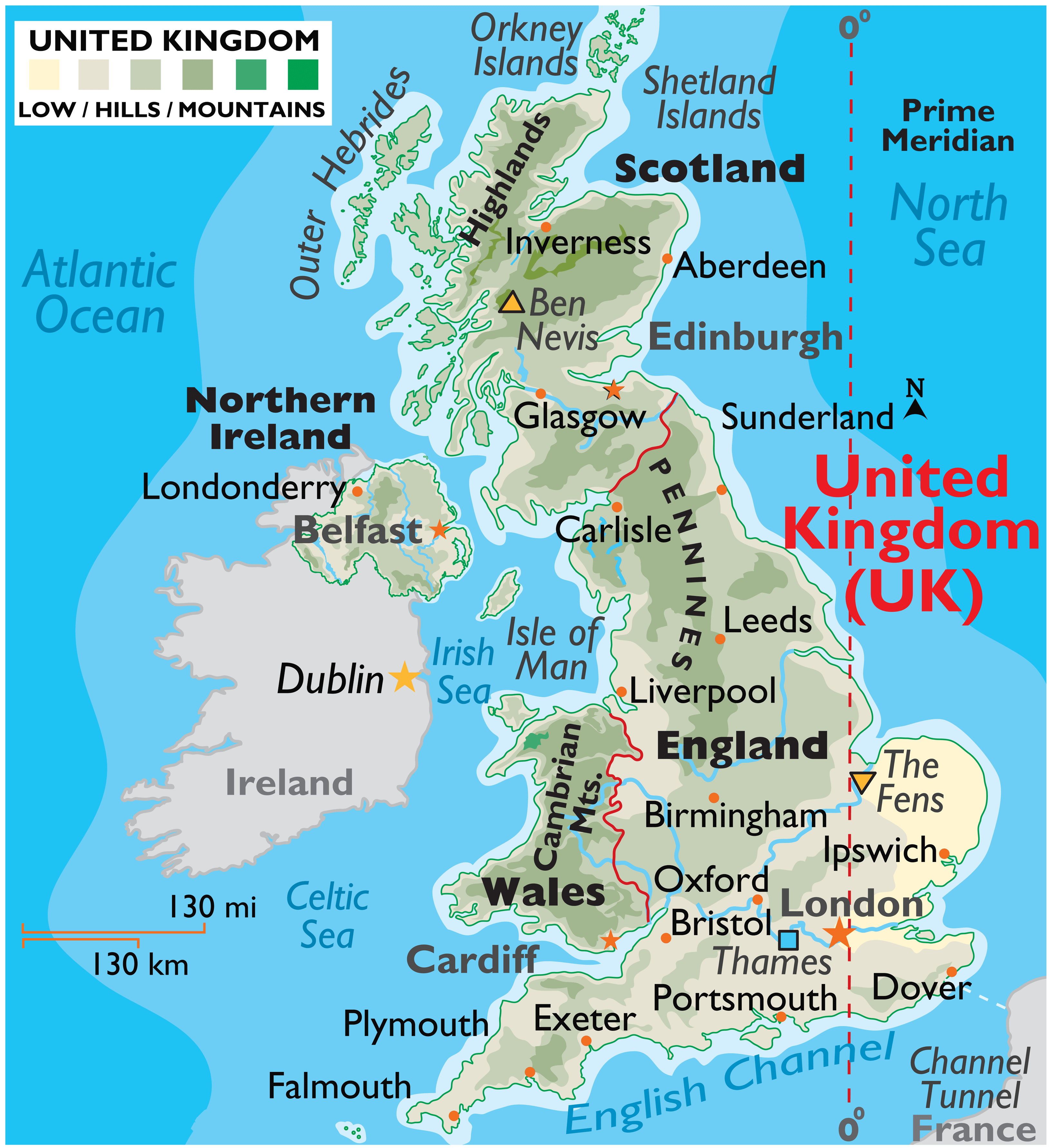 UK high resolution cities physical map