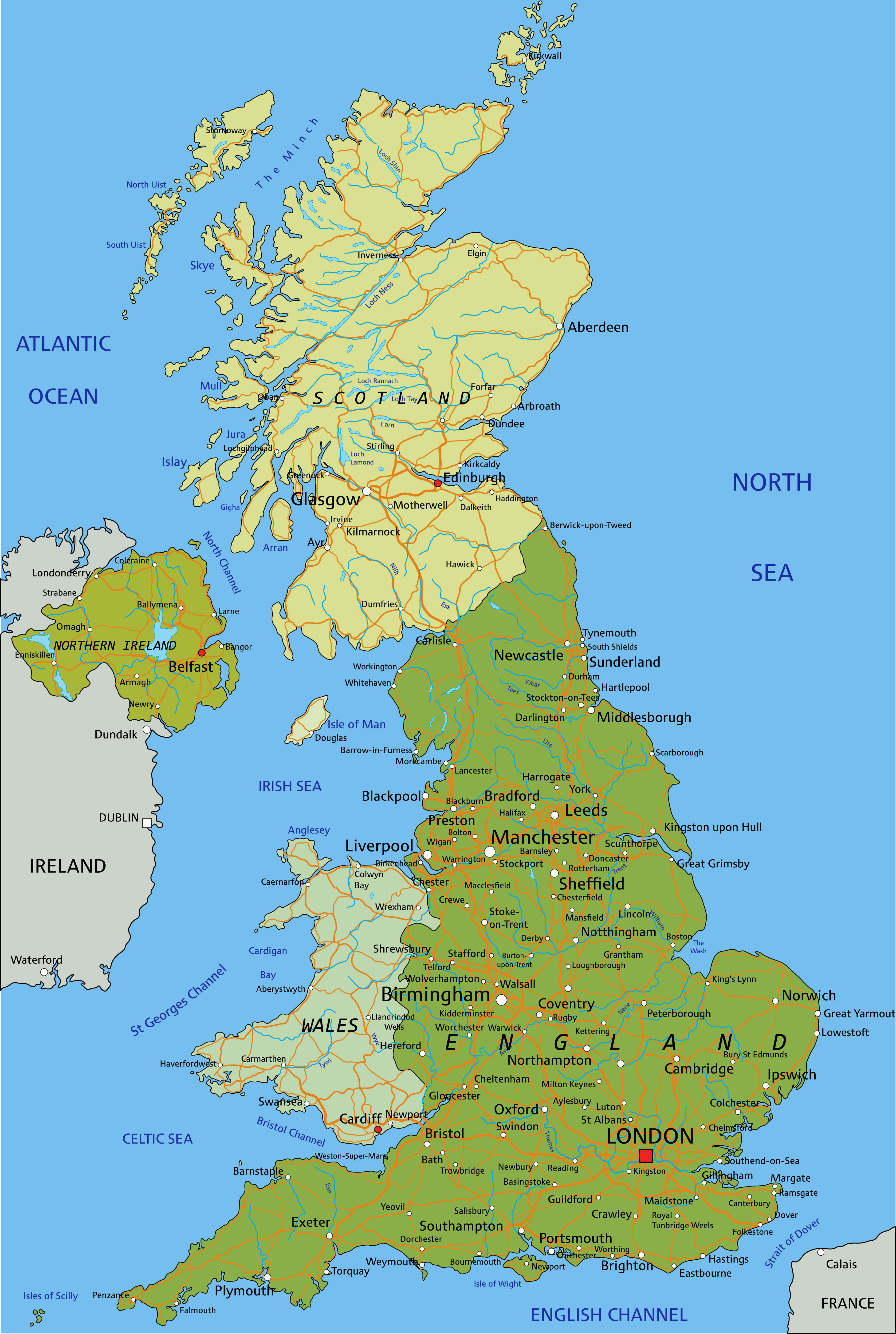 UK high resolution map with cities