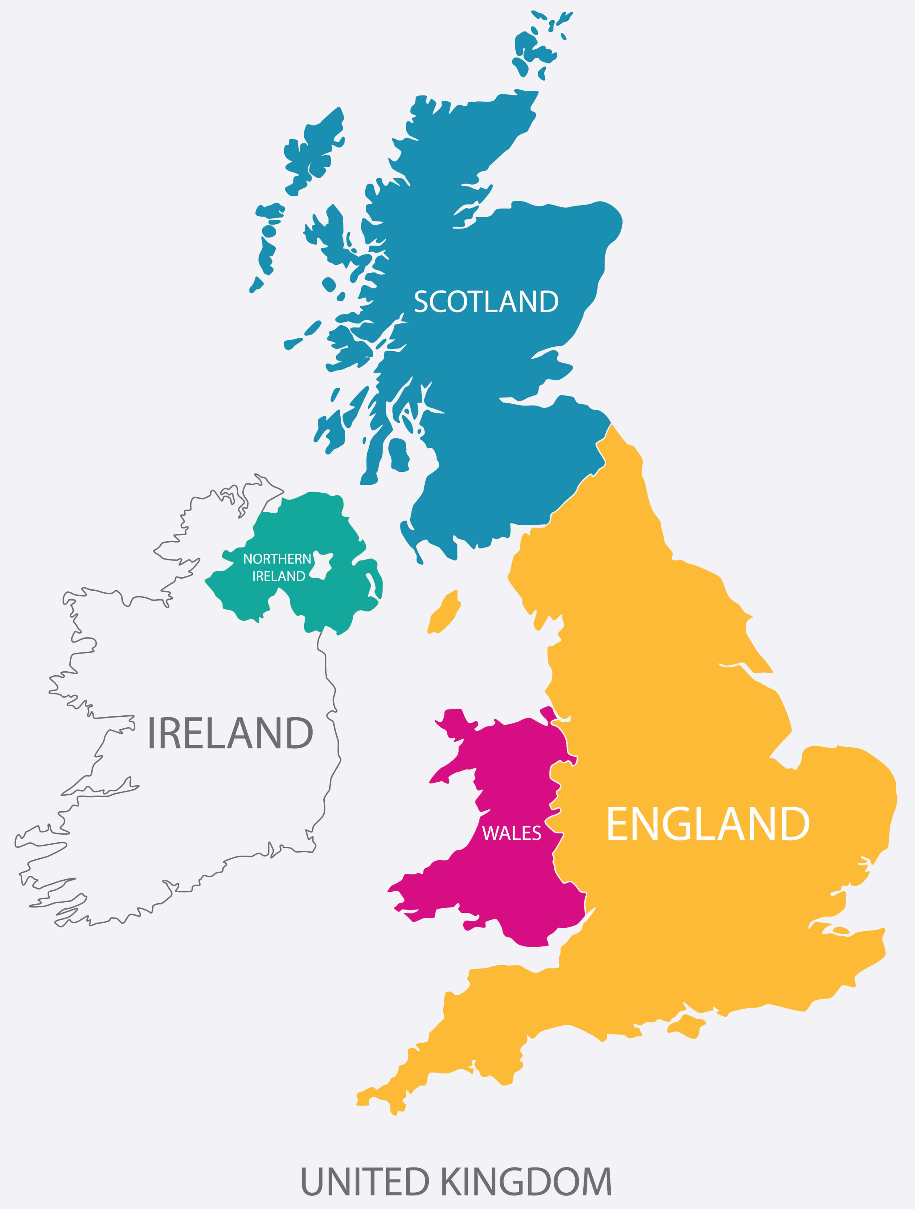 UK map with Northern Ireland Scotland Wales England
