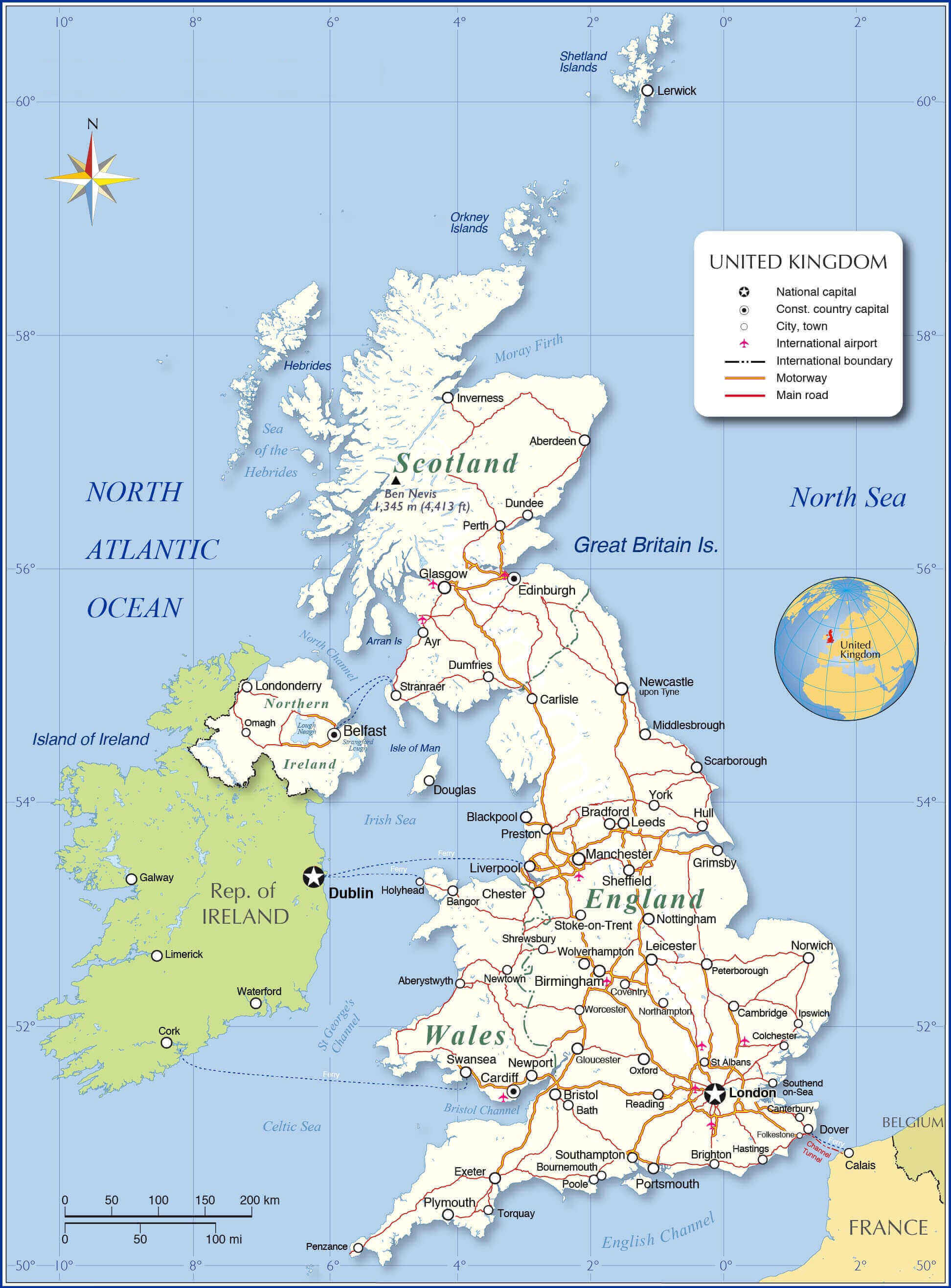 United Kingdom cities map on the World