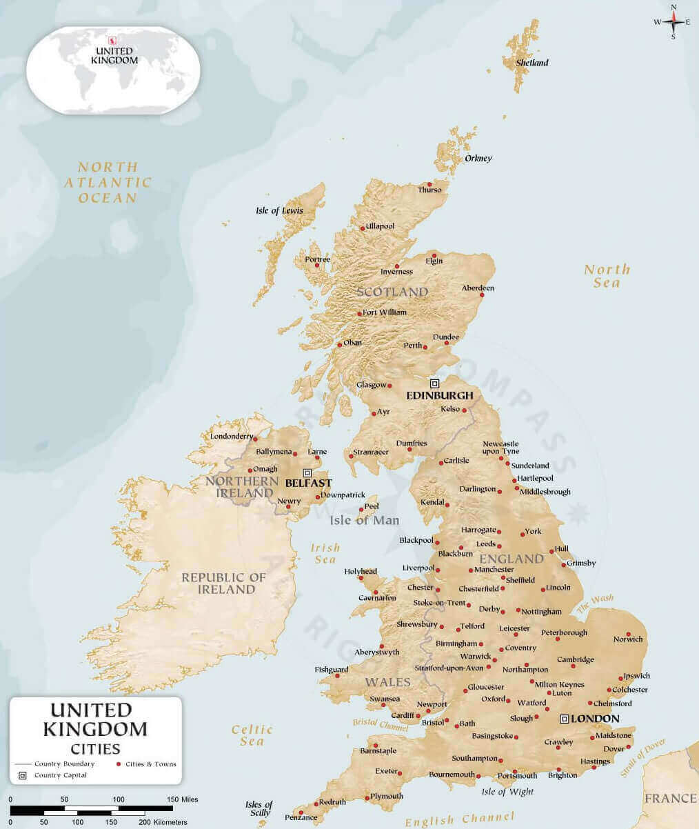 United Kingdom high resolution main cities map