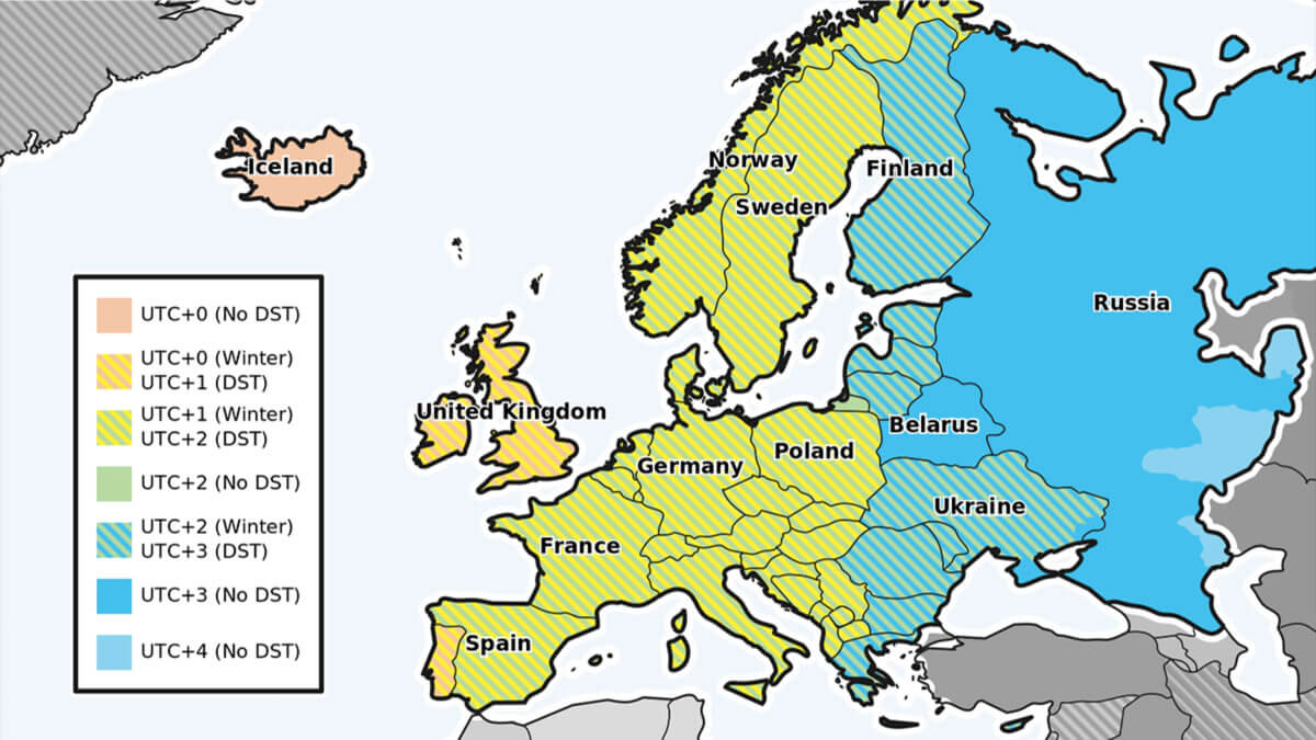 UK Europe time zone map