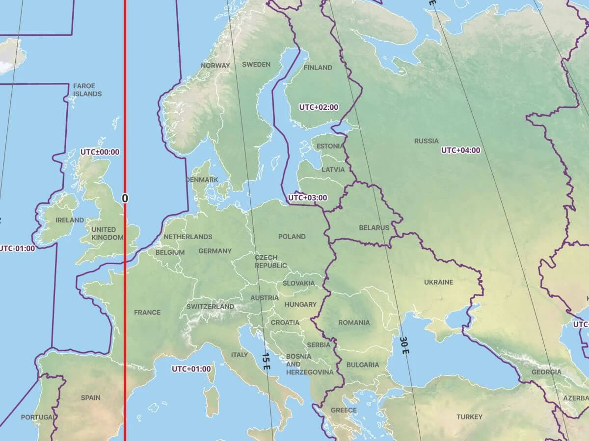 UK geography of time zones map