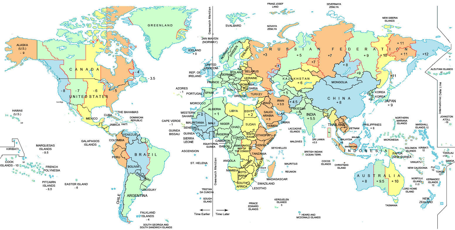 World and UK time zones map