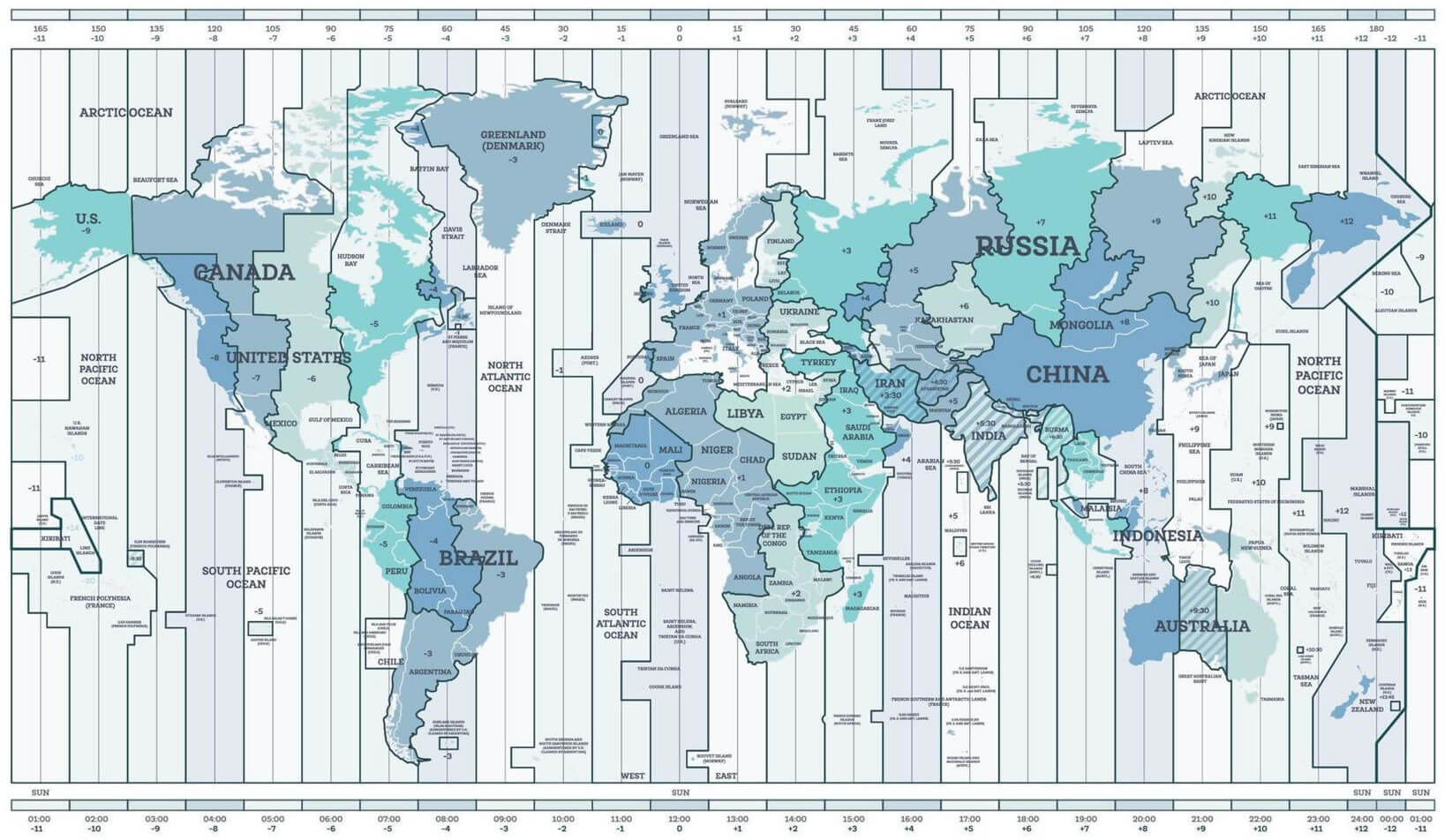 World time zone map with UK