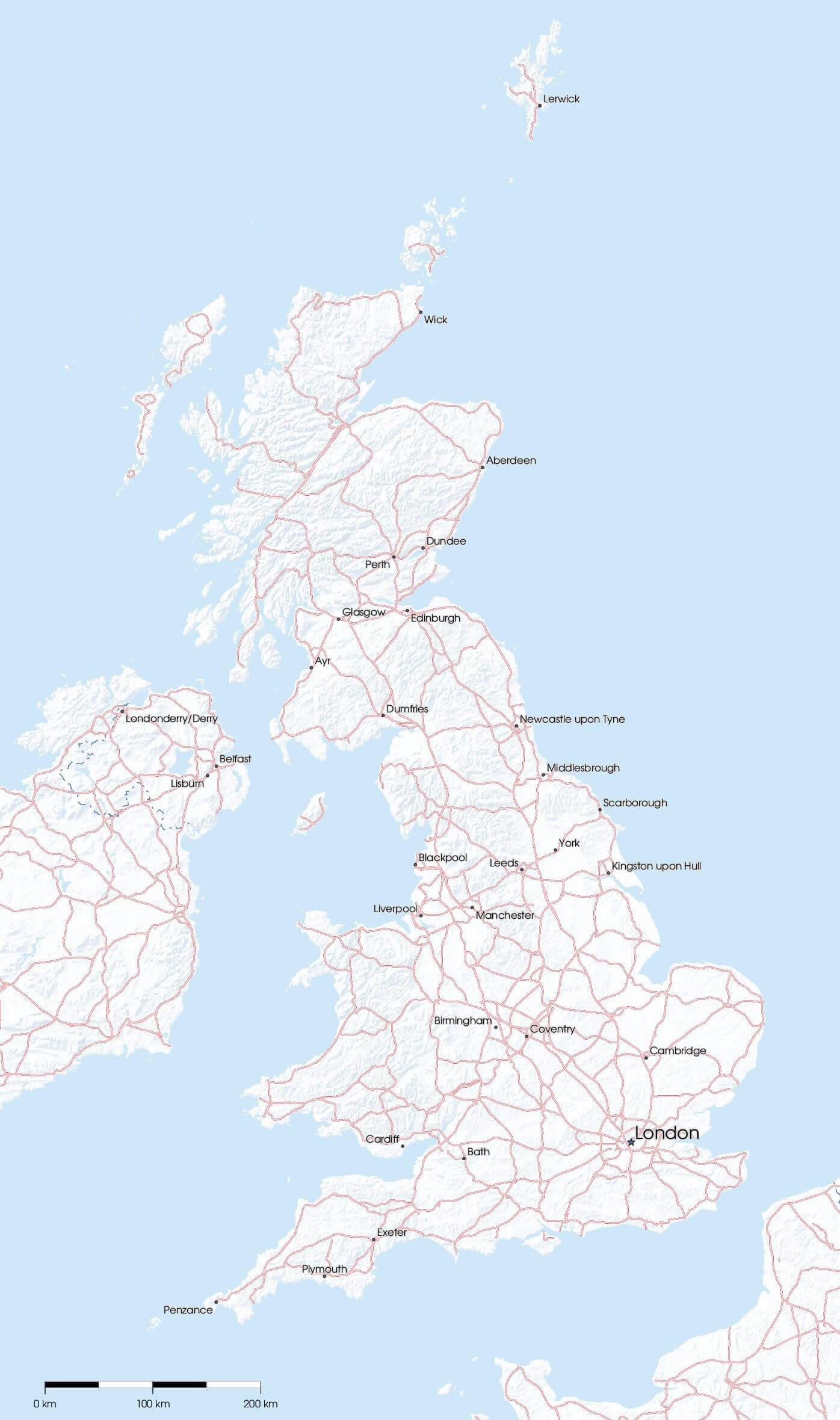 GB cities printable map United Kingdom