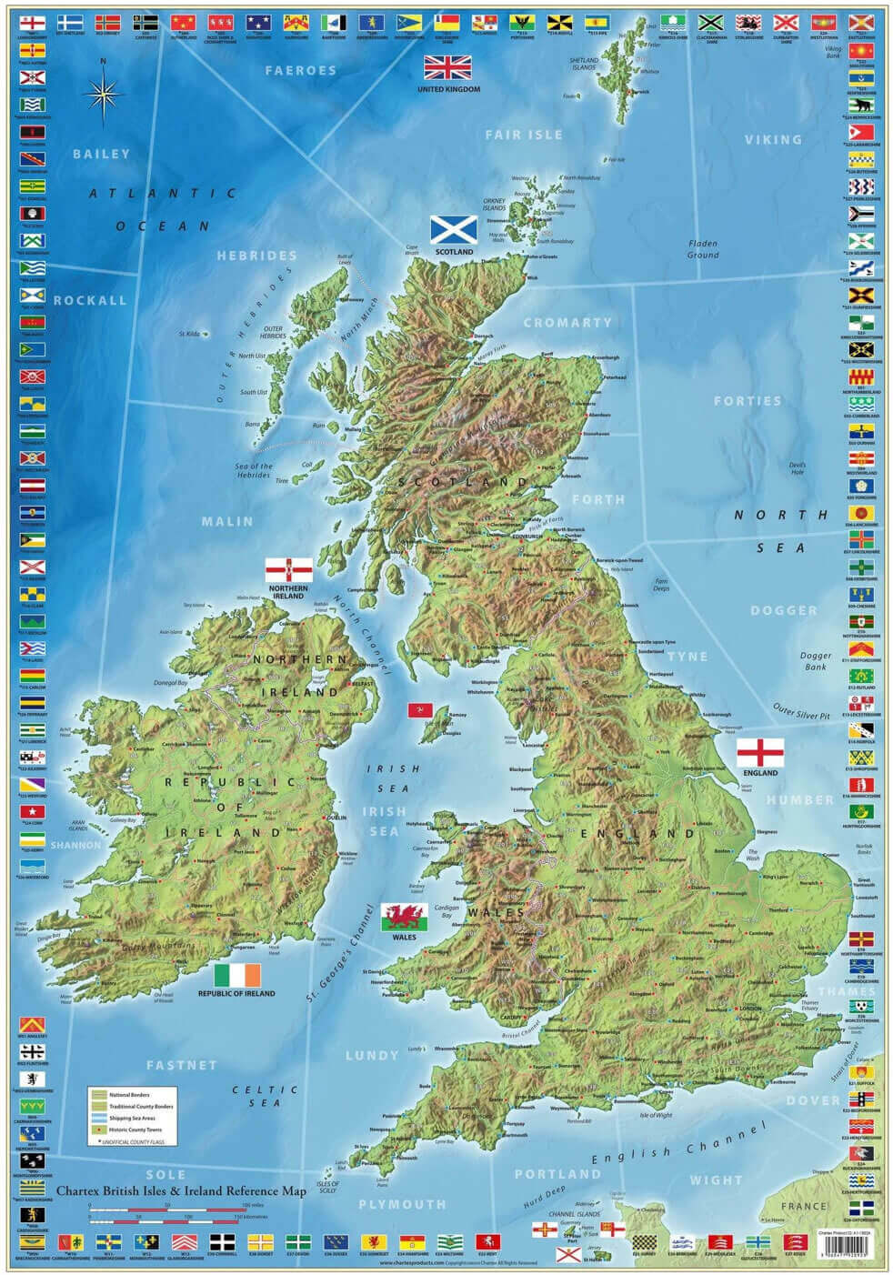 United Kingdom British isles and Ireland map with cities
