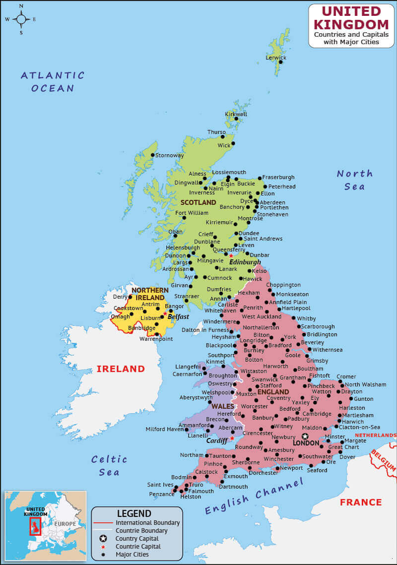 United Kingdom cities and capital map