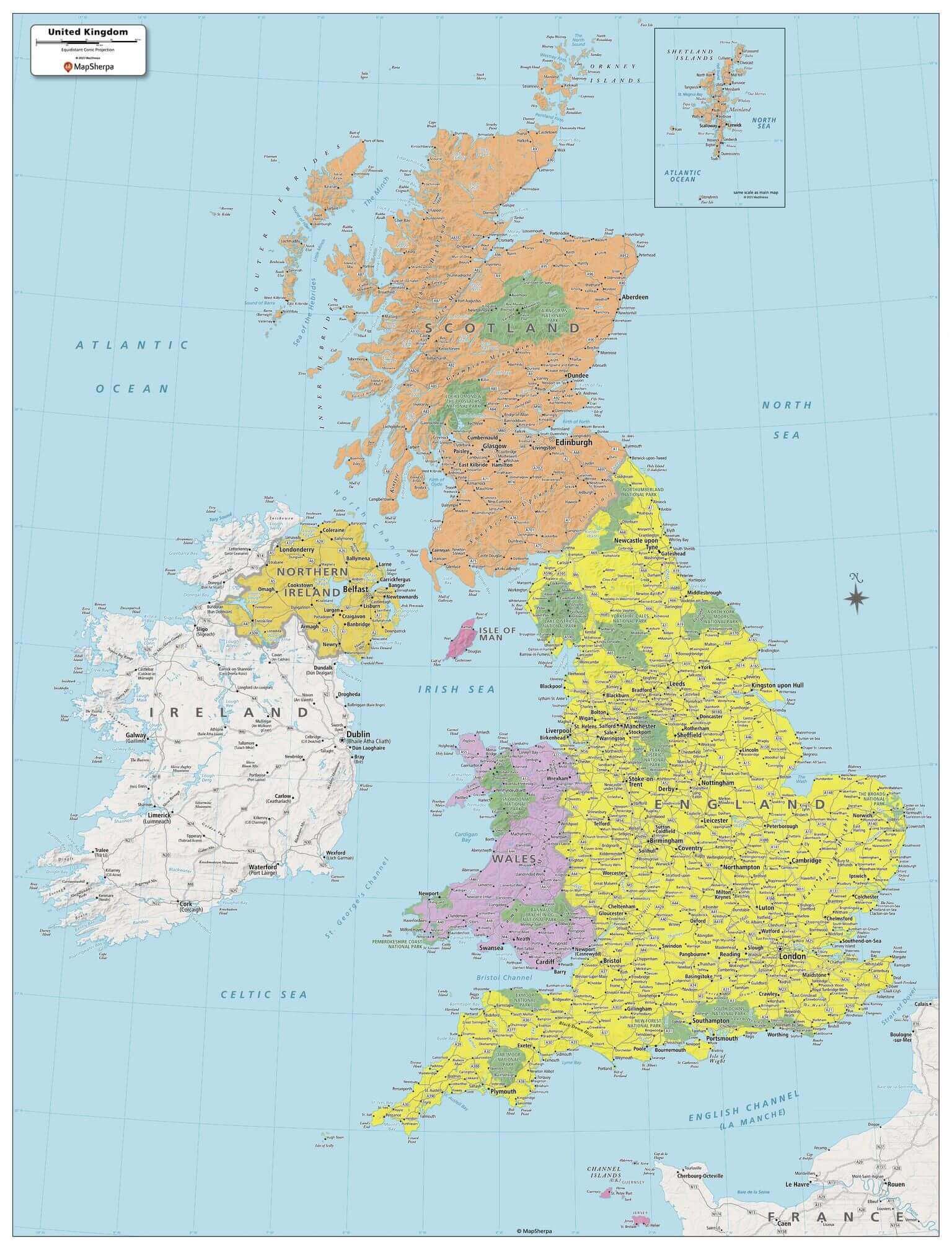 United Kingdom cities and political map