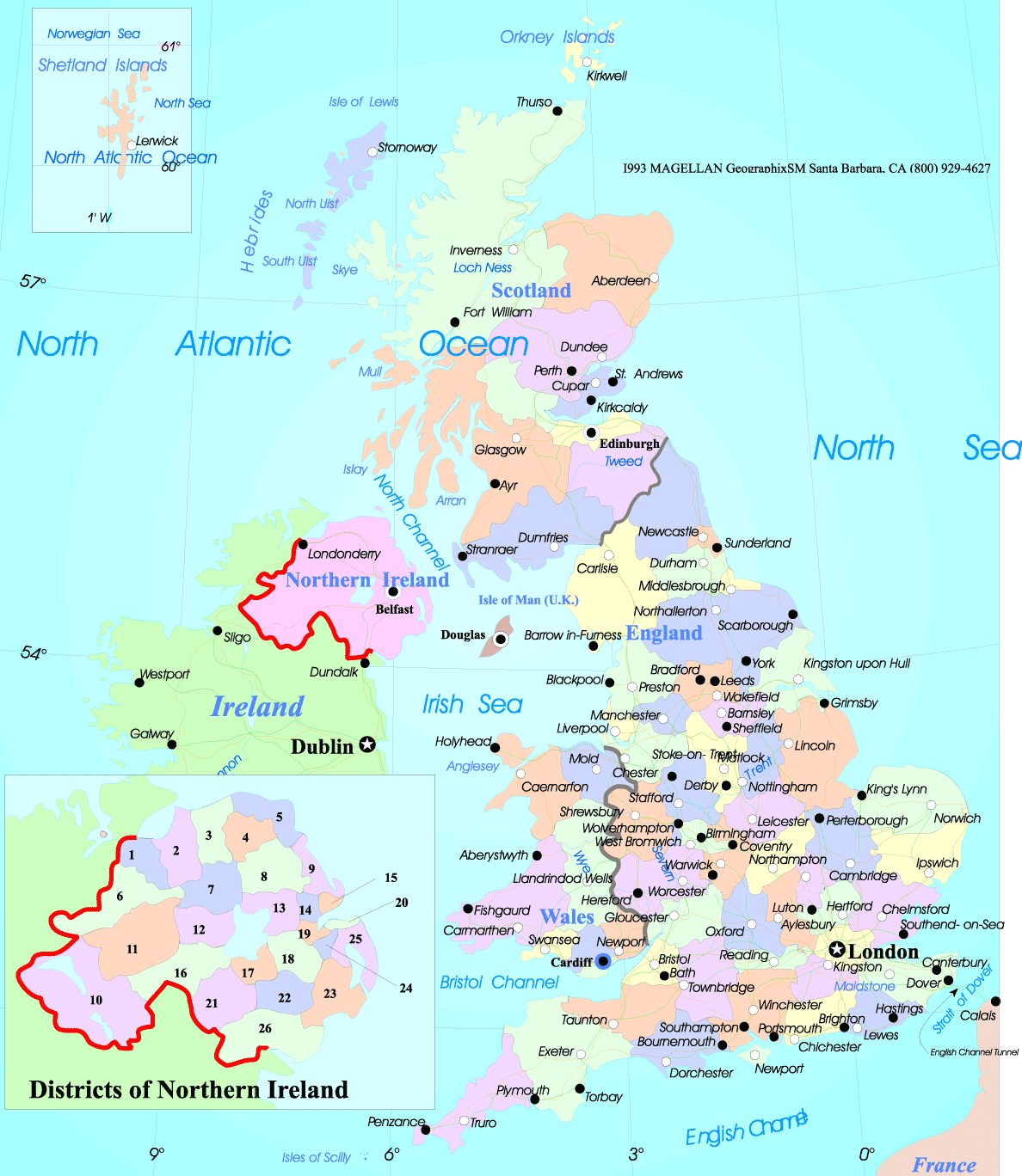 United Kingdom cities map with Scotland Northern Ireland