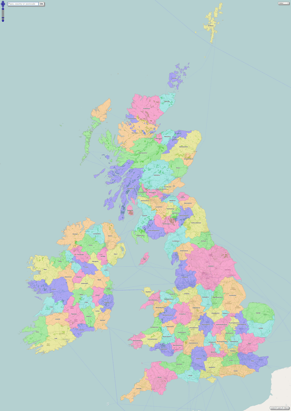 United Kingdom provinces and cities map with Ireland