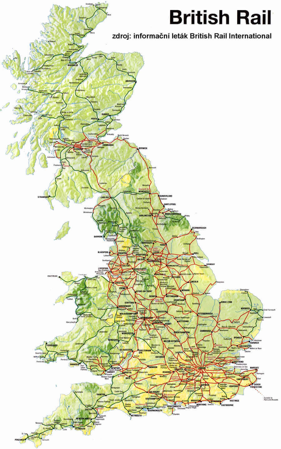 United Kingdom rail map with cities