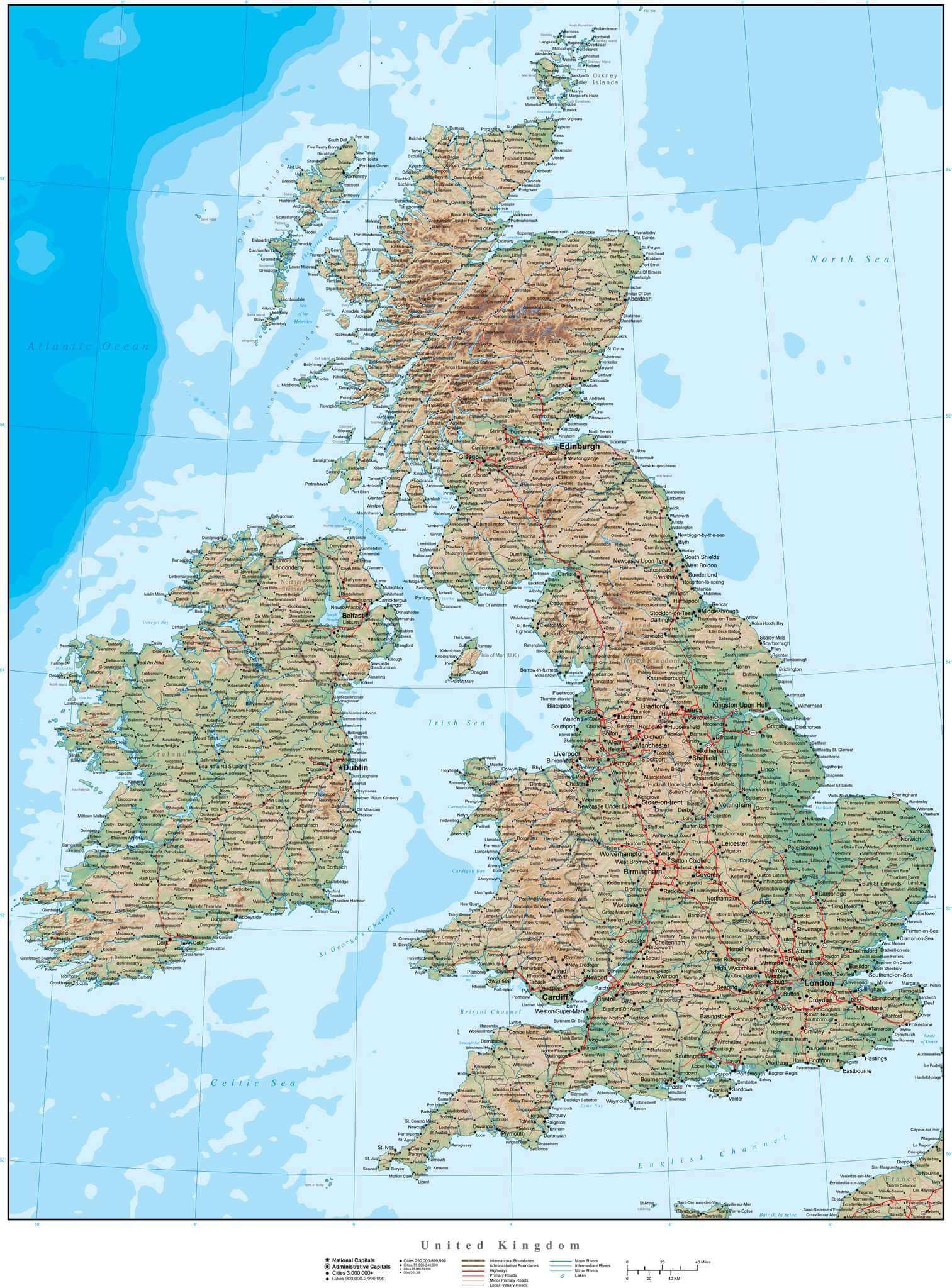 High resolution United Kingdom physical map
