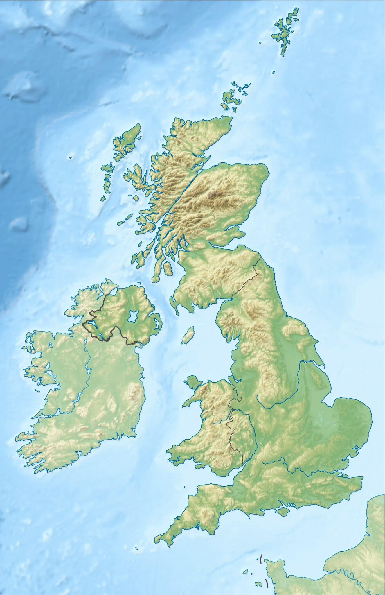 Large blank United Kingdom physical map