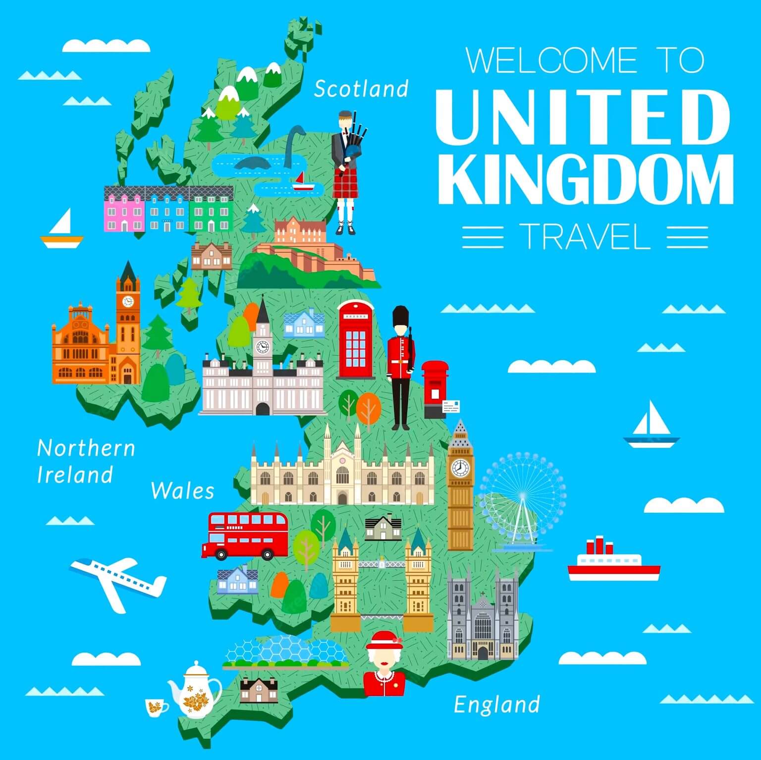 United Kingdom large travel tourist map