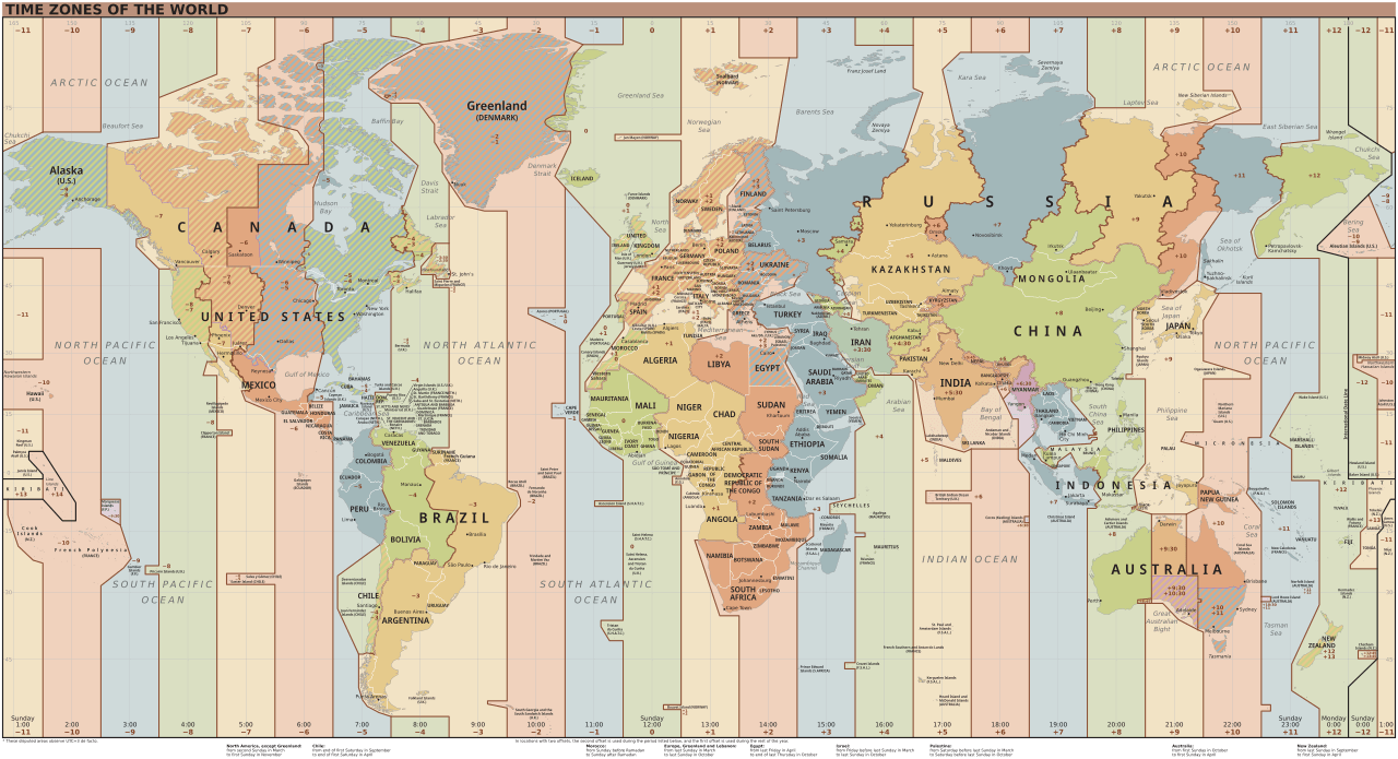 World time zones map with UK