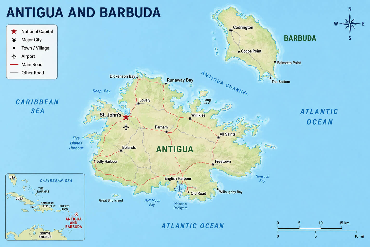 Antigua and Barbuda Island map