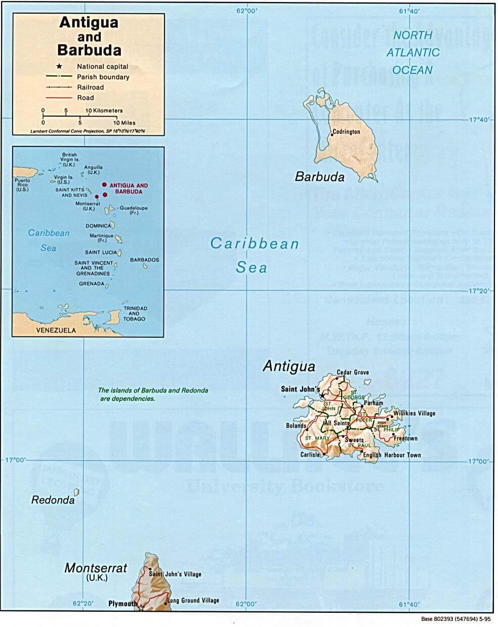 Antigua Barbuda shaded relief map 1995