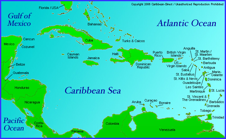 Caribbean sea Antigua and Barbuda map