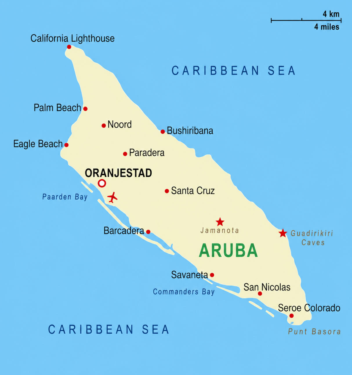 Aruba detailed map with Oranjestad