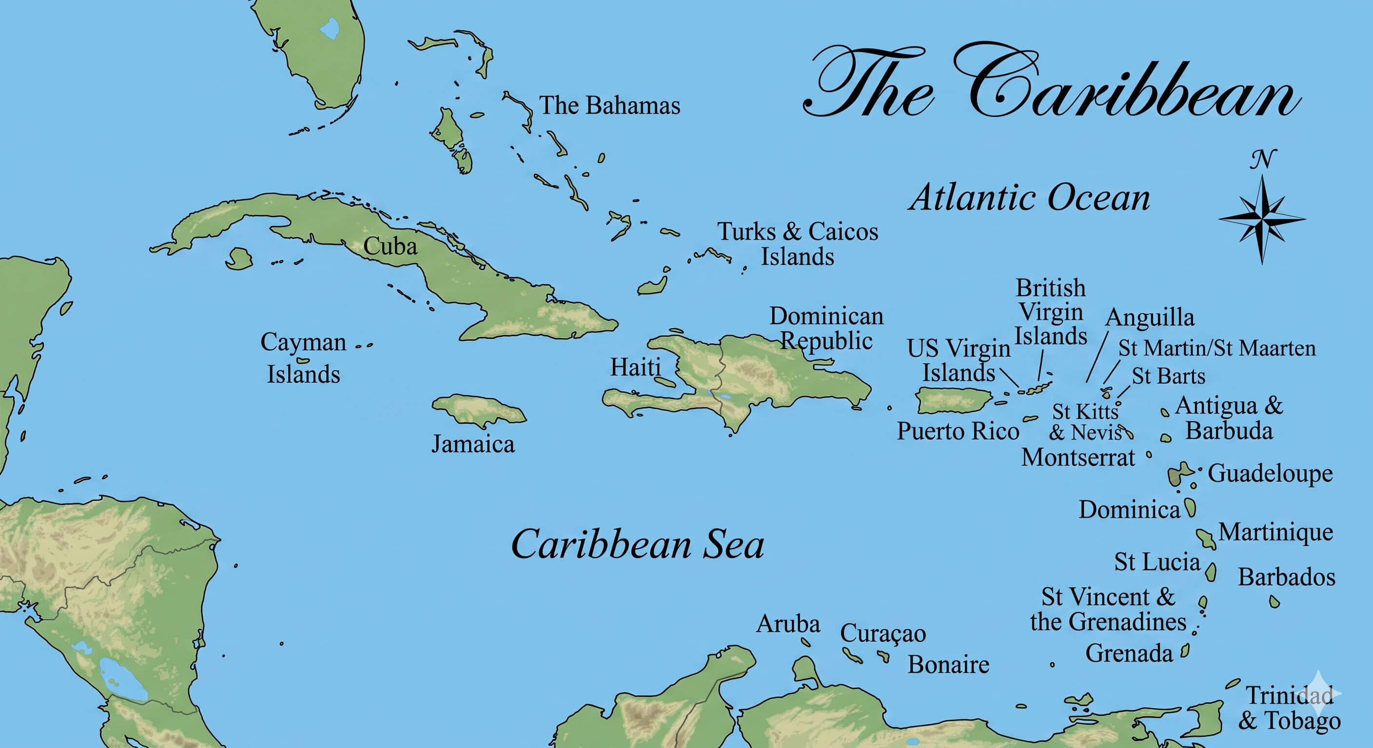 Bahamas and Caribbean geographic map