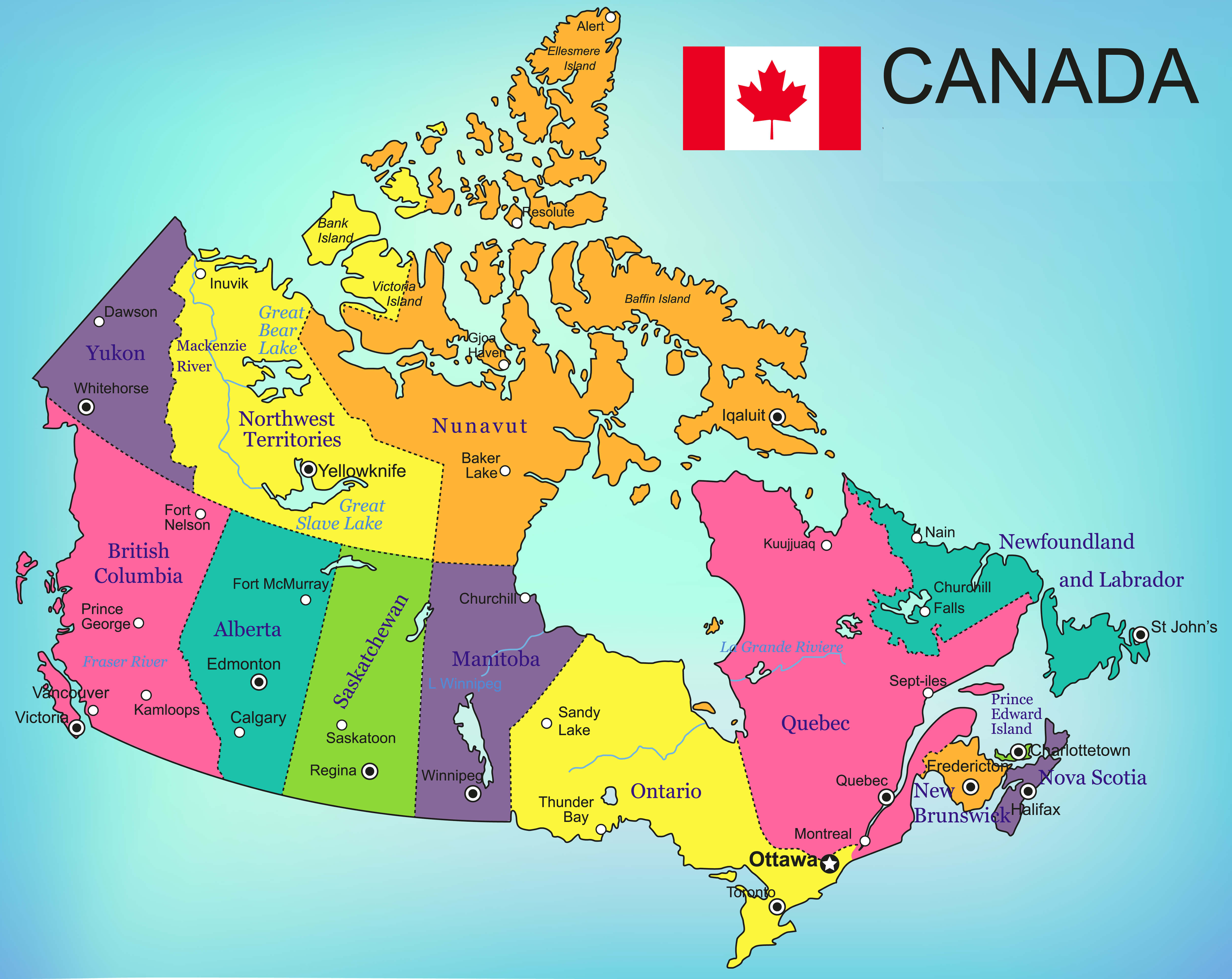 Canada Provinces Map with National Flag