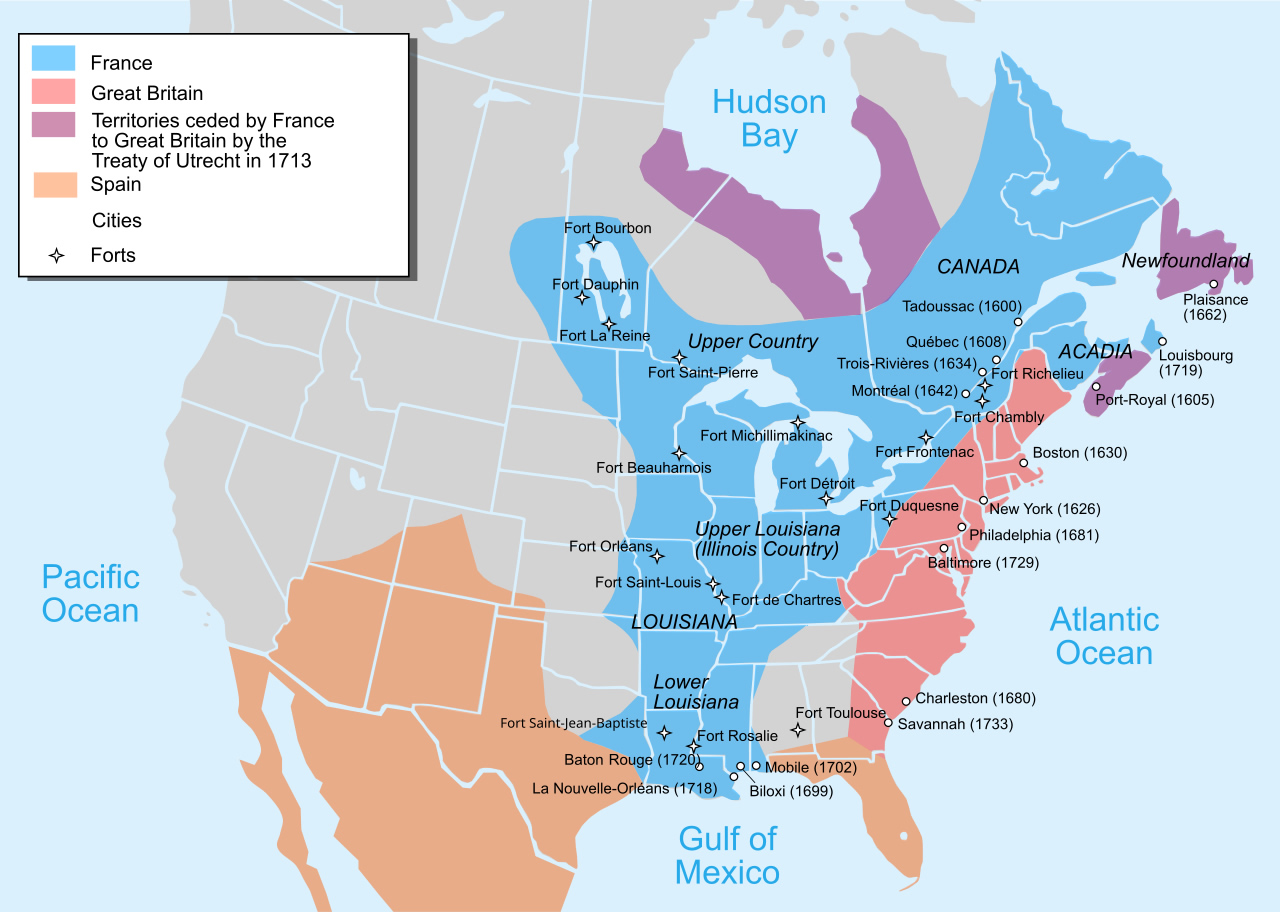 European Colonization Map with Canada Territories in 1750