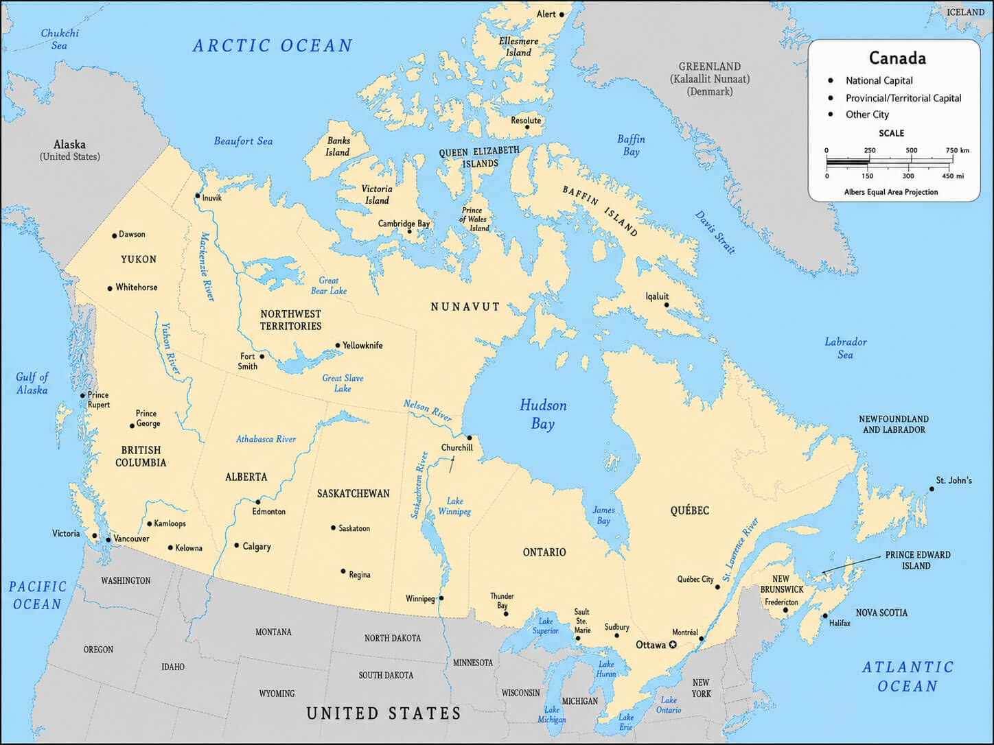 Canada country map with rivers