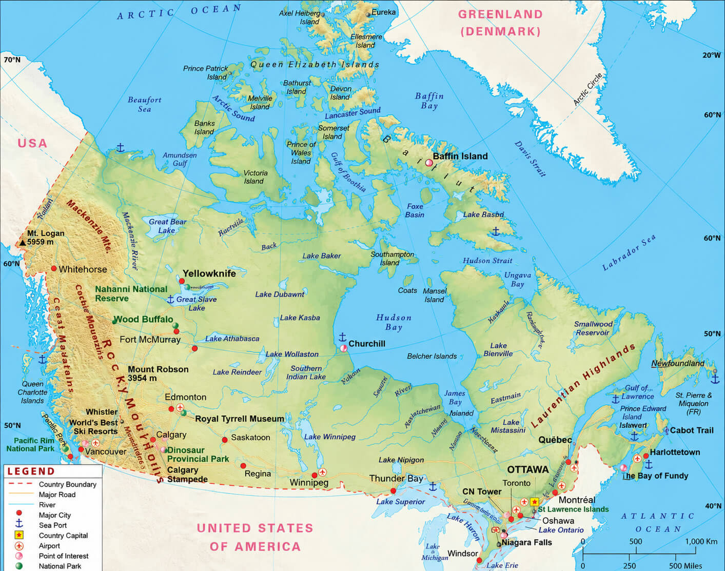 Canada physical map with provinces