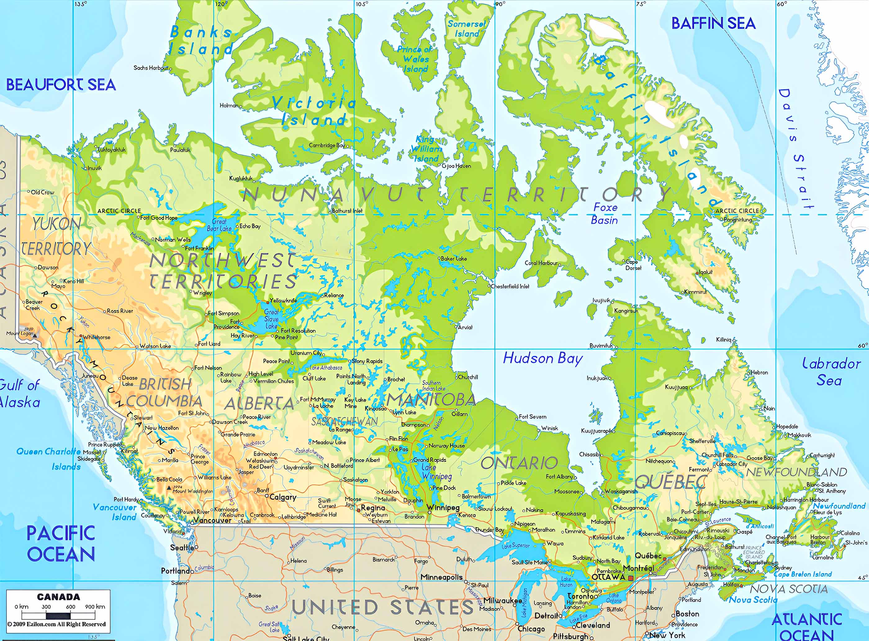 Canada physical map