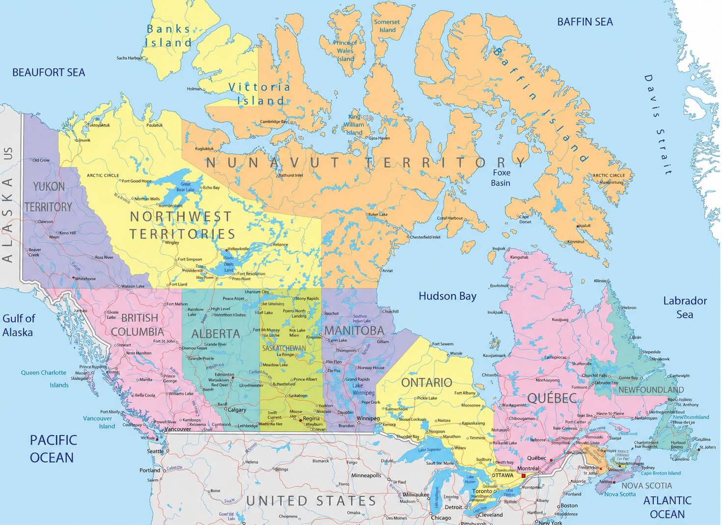Canada political regions map