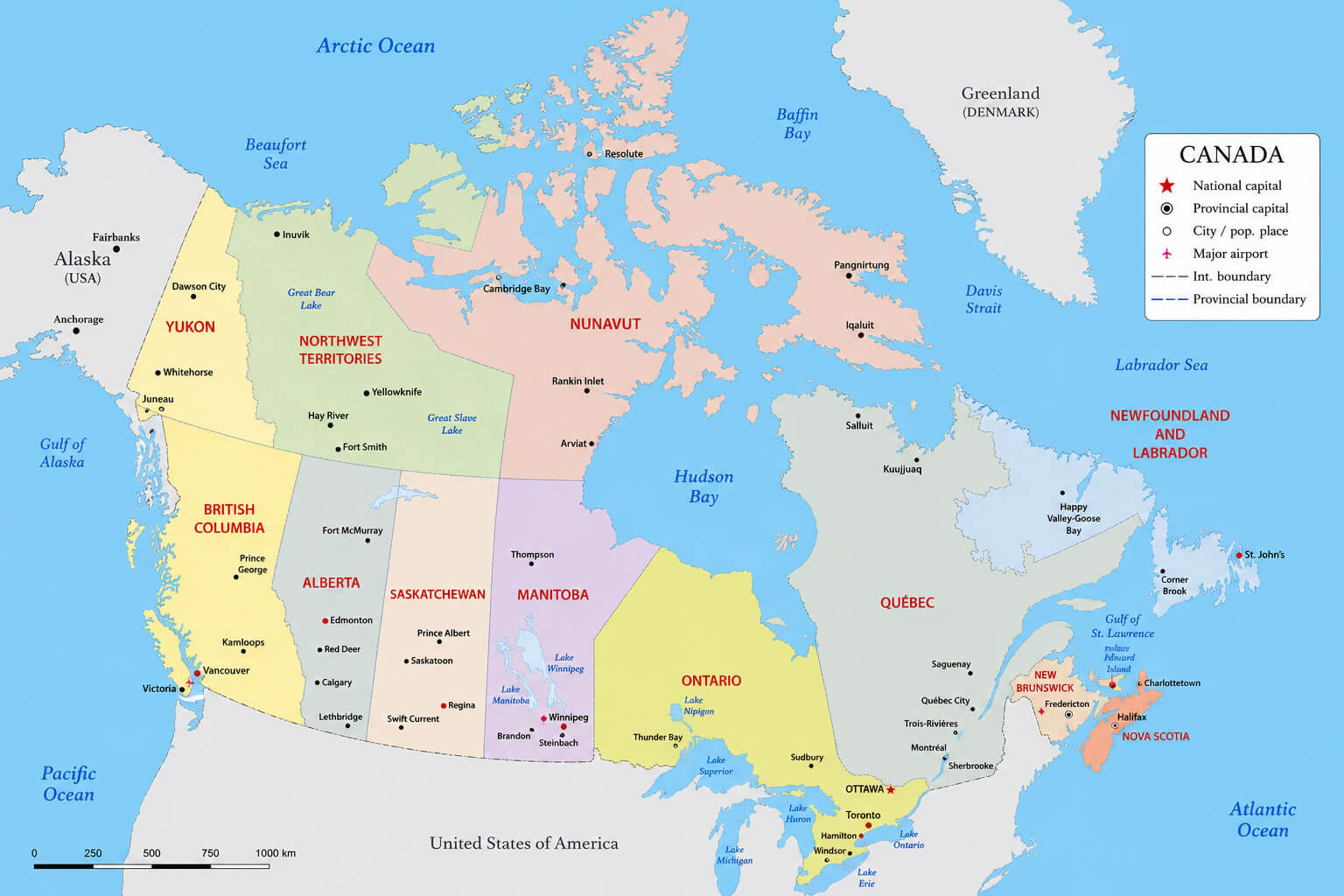 Canada provinces and territories map