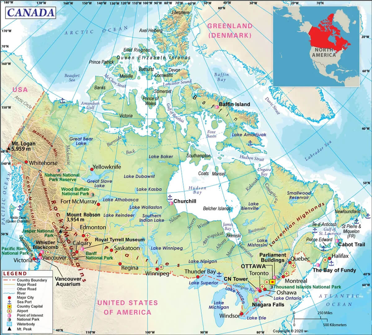 Canada Physical Map Guide Of The World Canada Physical Map Guide Of The World