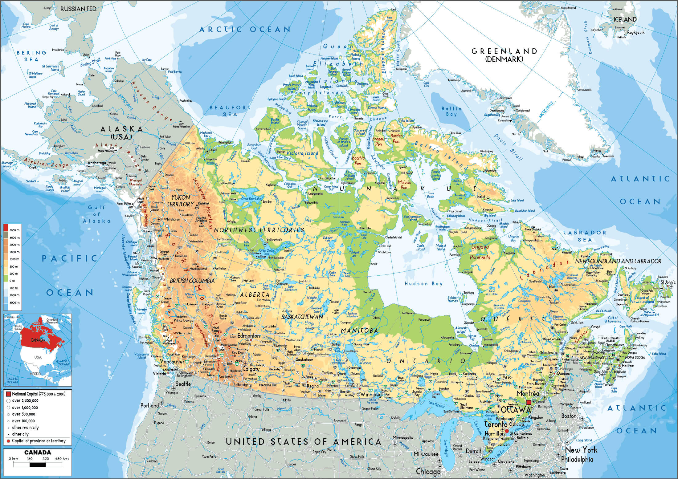 Canada Physical Map Guide Of The World Canada Physical Map With Cities