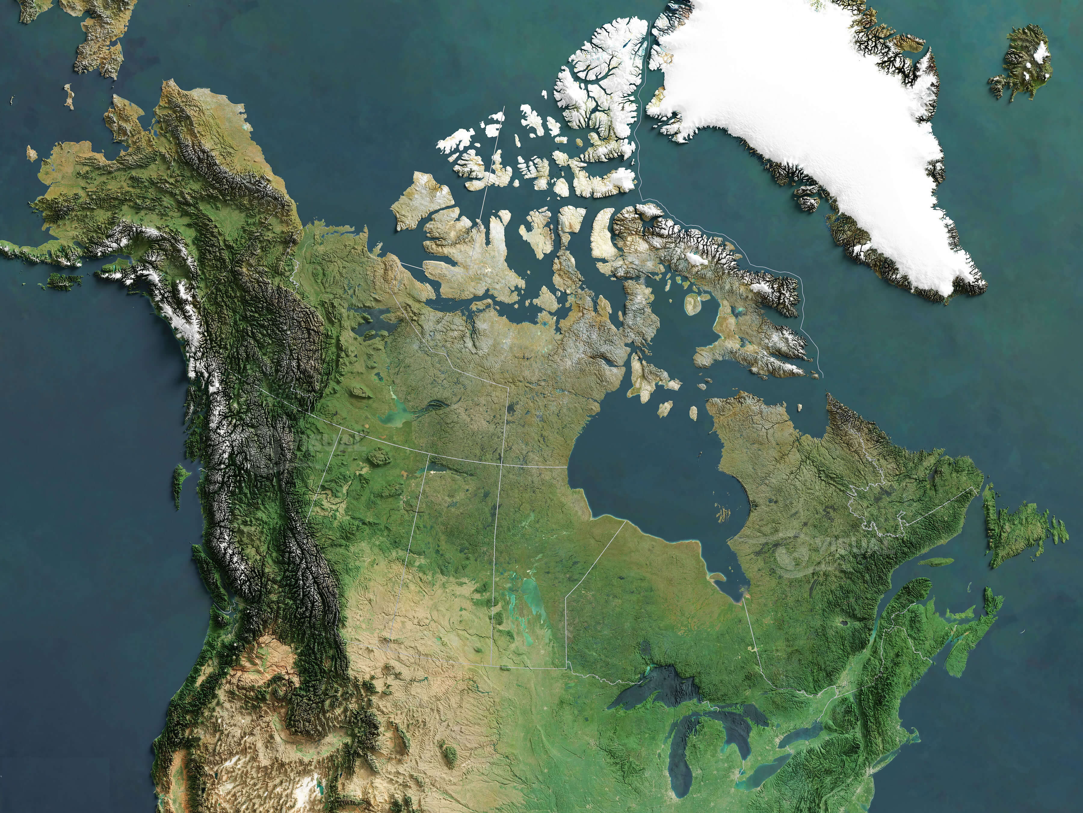 Canada Physical Map Guide Of The World Canada Satellite Map With Canada Territories Borders