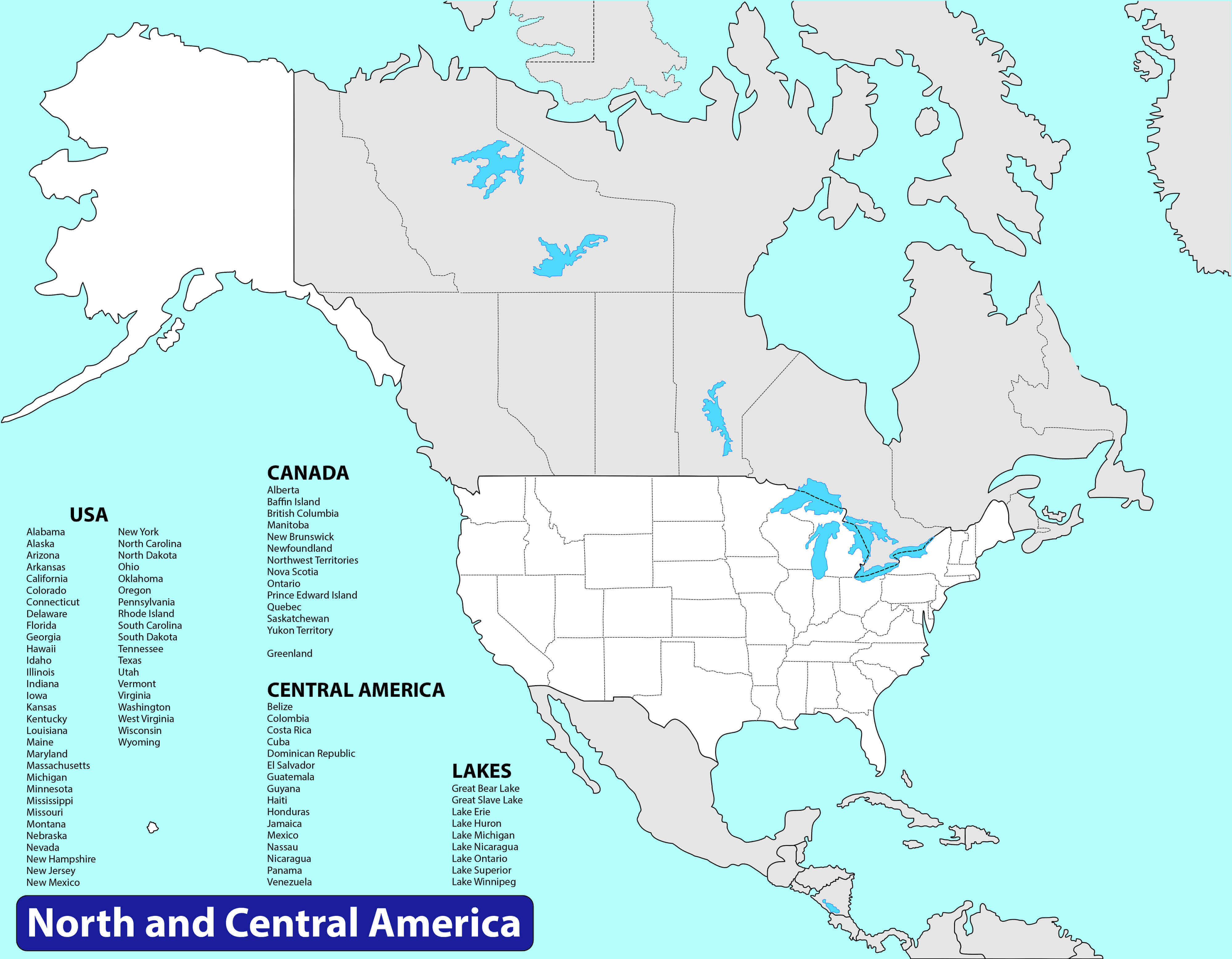 Canada and United States blank map with North America